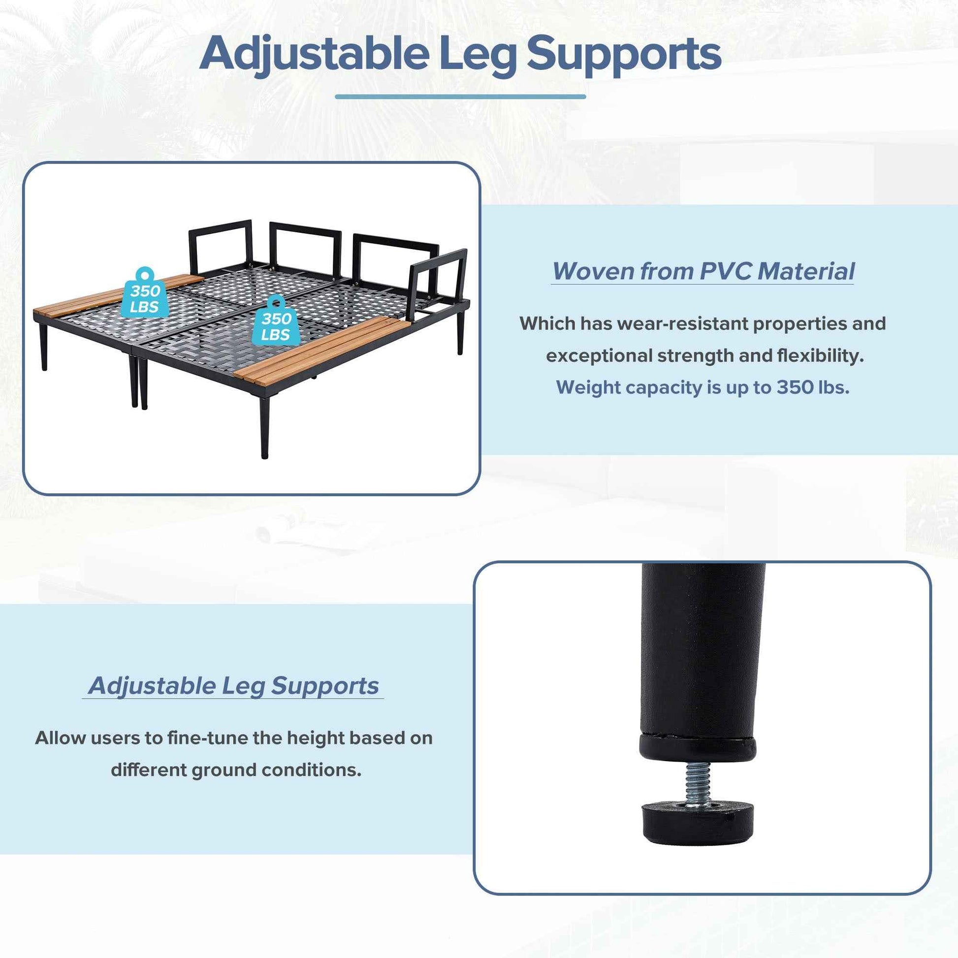 TOPMAX Modern Outdoor Daybed Patio Metal Daybed with Wood Topped Side Spaces for Drinks, 2 in 1 Padded Chaise Lounges for Poolside, Balcony, Deck, Gray