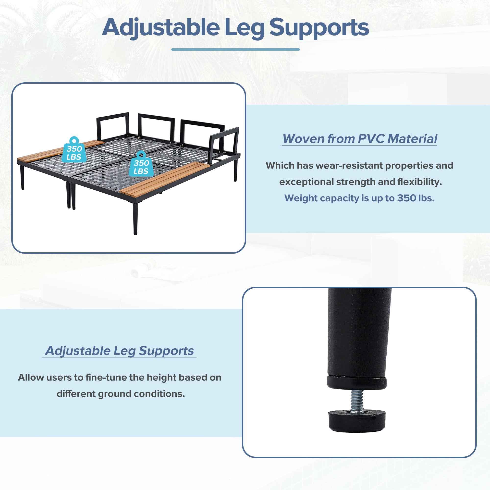 TOPMAX Modern Outdoor Daybed Patio Metal Daybed with Wood Topped Side Spaces for Drinks, 2 in 1 Padded Chaise Lounges for Poolside, Balcony, Deck, Gray