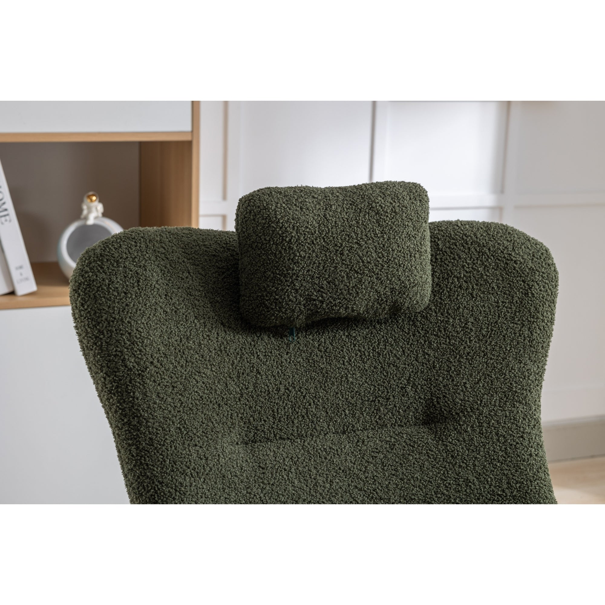 35.5 inch Rocking Chair with Pocket, Soft Teddy Fabric Rocking Chair for Nursery, Comfy Wingback Glider Rocker with Safe Solid Wood Base for Living Room Bedroom Balcony (dark green)