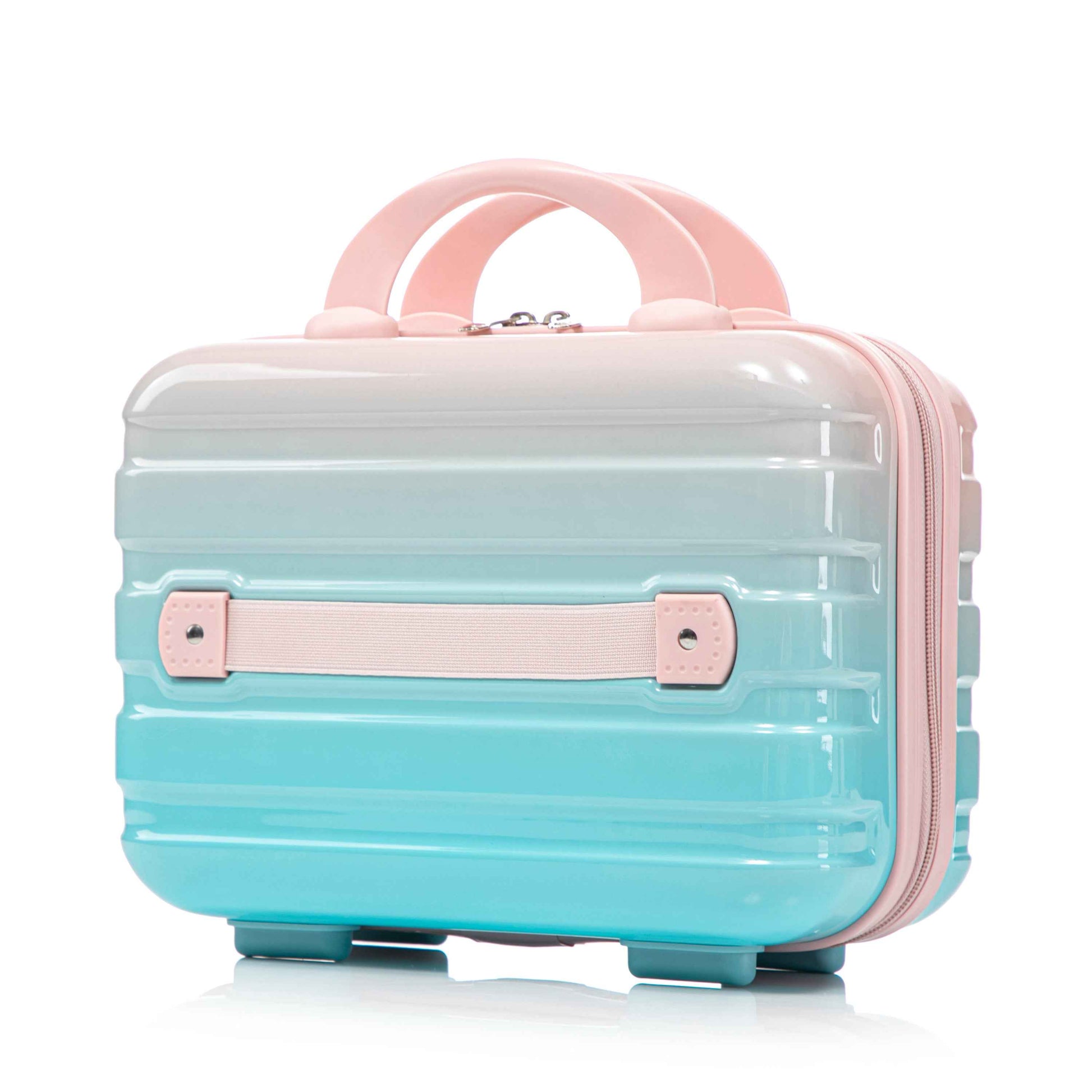 14'/20' 2 pcs/set in PC Spinner Wheel Luggage, Carry on Suitcase, With Gradient Color and Combination Lock(Blue+Pink)
