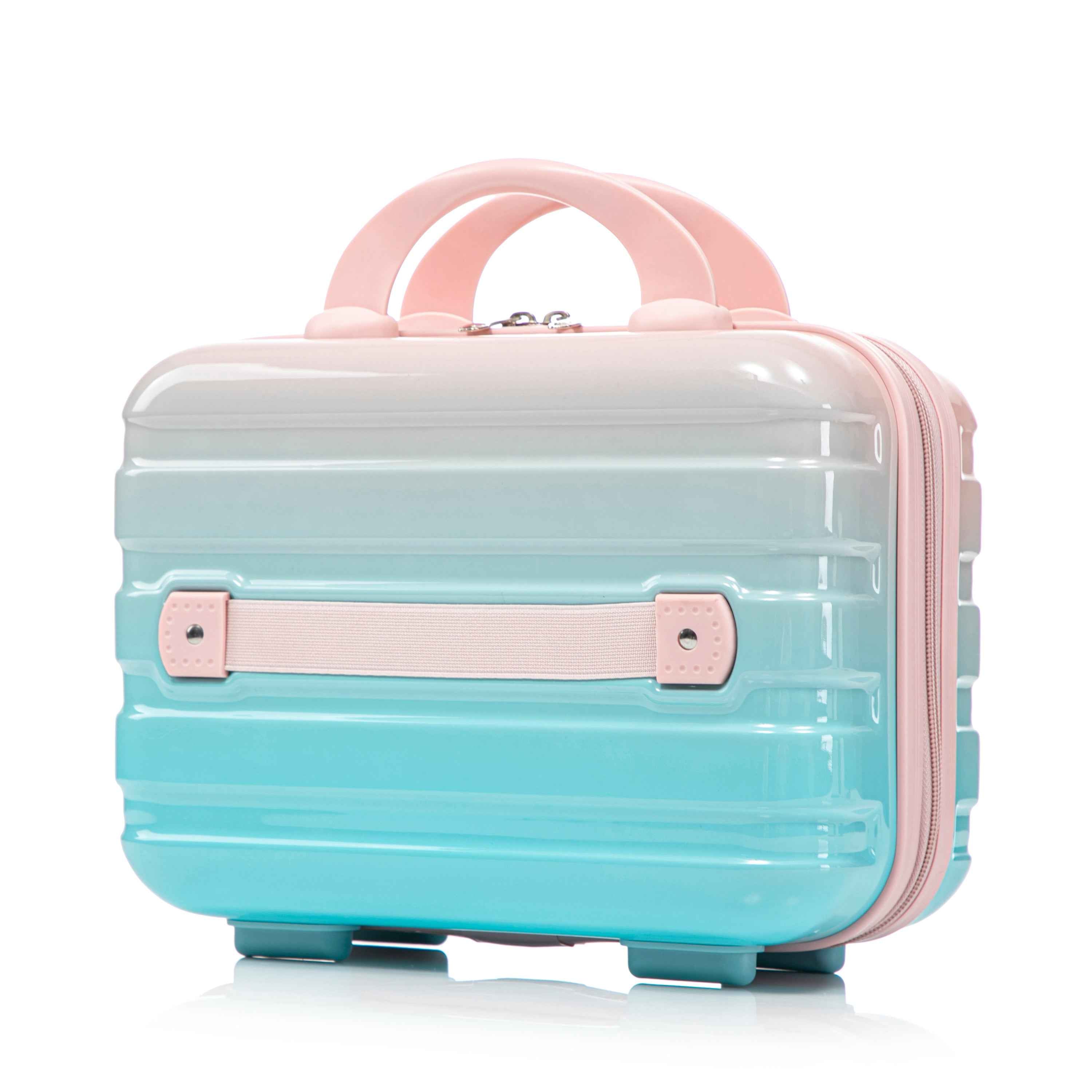 14'/20' 2 pcs/set in PC Spinner Wheel Luggage, Carry on Suitcase, With Gradient Color and Combination Lock(Blue+Pink)