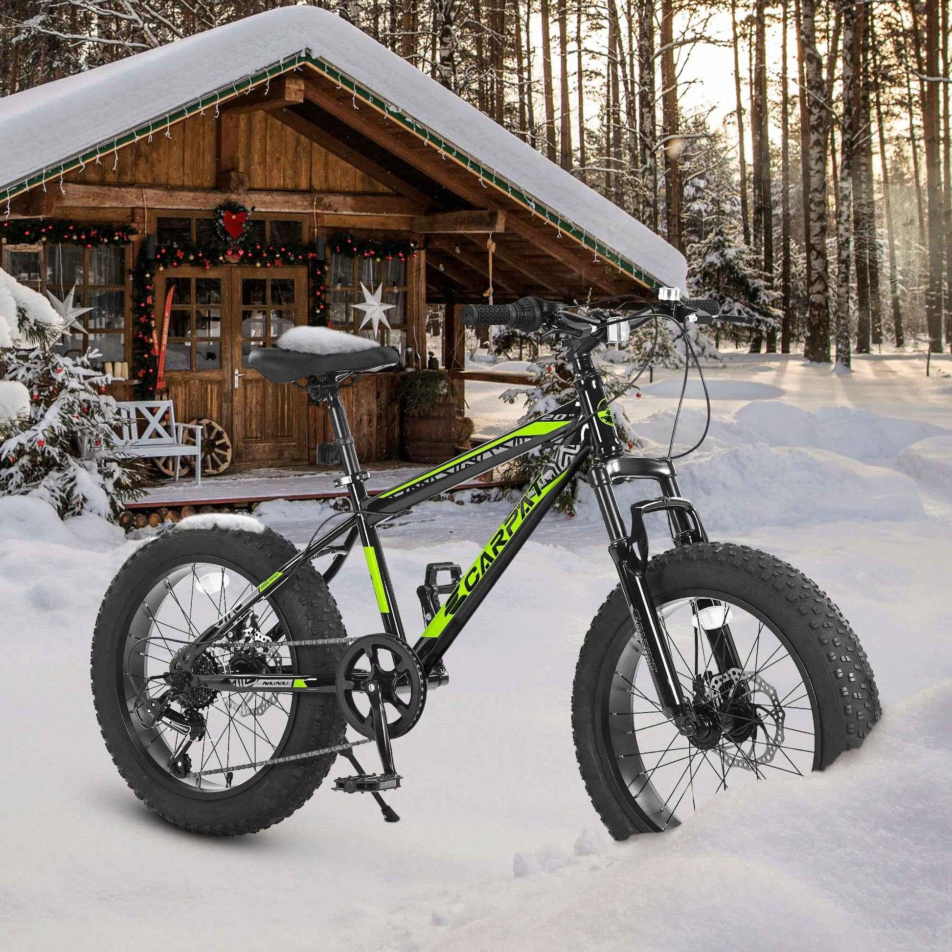 S20109 20 Inch Mountain Bike for Kids and Teenagers, High Carbon Steel Frame, Disc Brakes, Durable Wide Tires, Front Suspension, 7-Speed, Ideal for Snow and Off-Road Riding