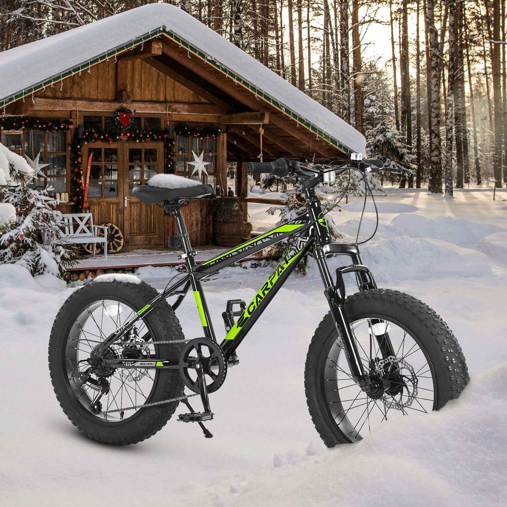 S20109 20 Inch Mountain Bike for Kids and Teenagers, High Carbon Steel Frame, Disc Brakes, Durable Wide Tires, Front Suspension, 7-Speed, Ideal for Snow and Off-Road Riding