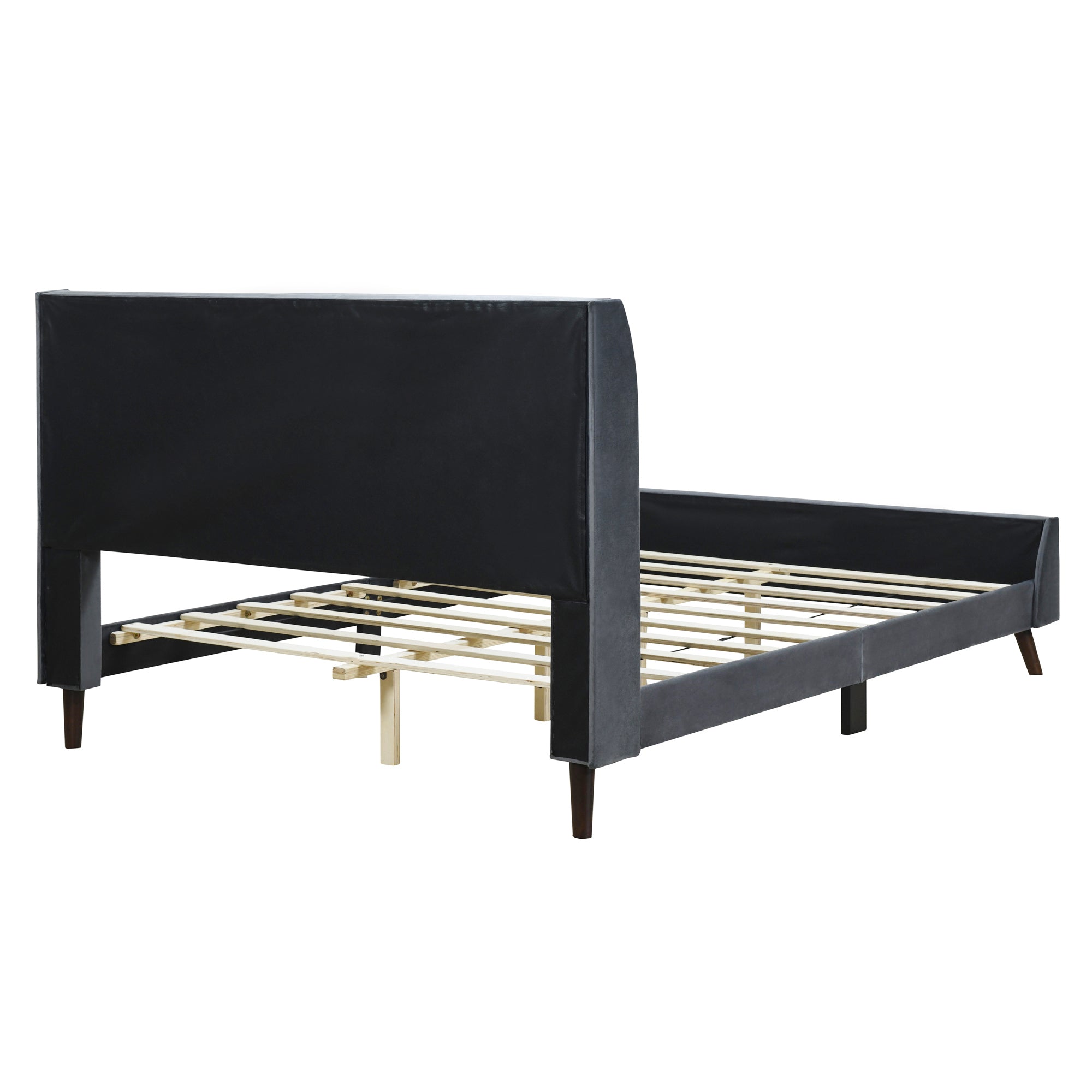 Queen Size Upholstered Platform Bed, Velvet, Gray