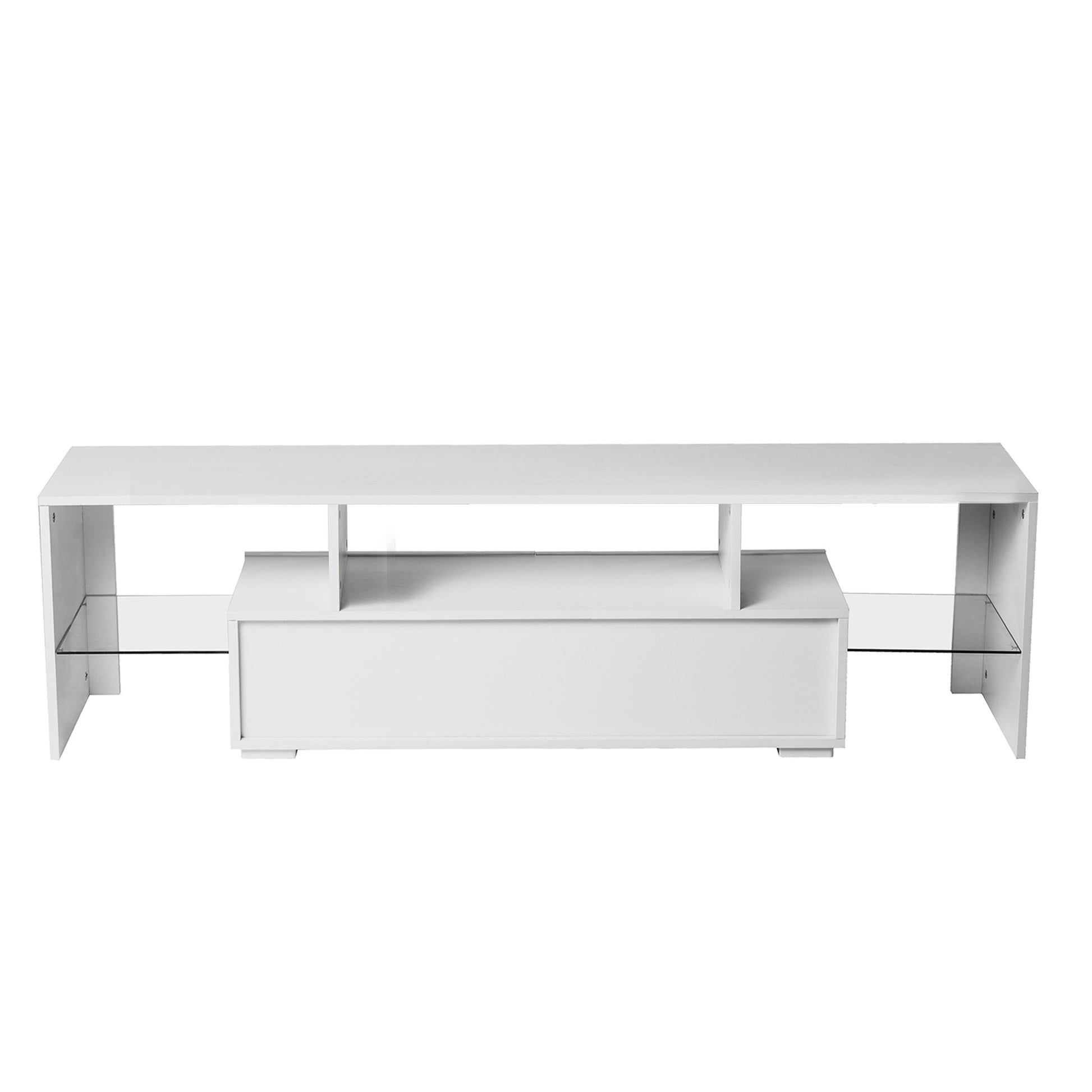 FashionTVstandTVcabinet,EntertainmentCenter,TVstationTV console,media console,with LEDlight belt,light belt remote control,toughenedglassshelf,metal handle,Canbeplaced in the living room,bedroom,White - Abrihome