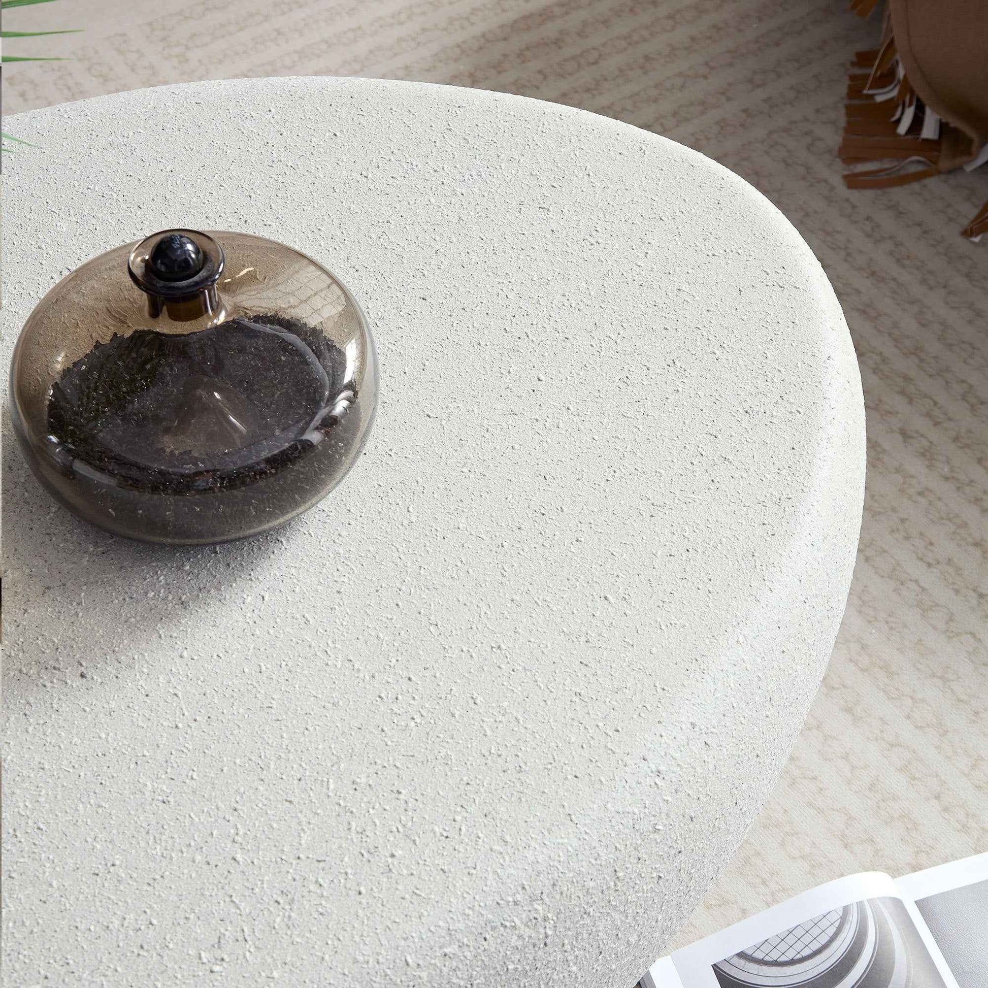 43.31''Fiberglass Elliptical Coffee Table for Living Room Vintage Table,Matte Rocks Table front of the Sofa, Irregular Center Table,No Need Assembly