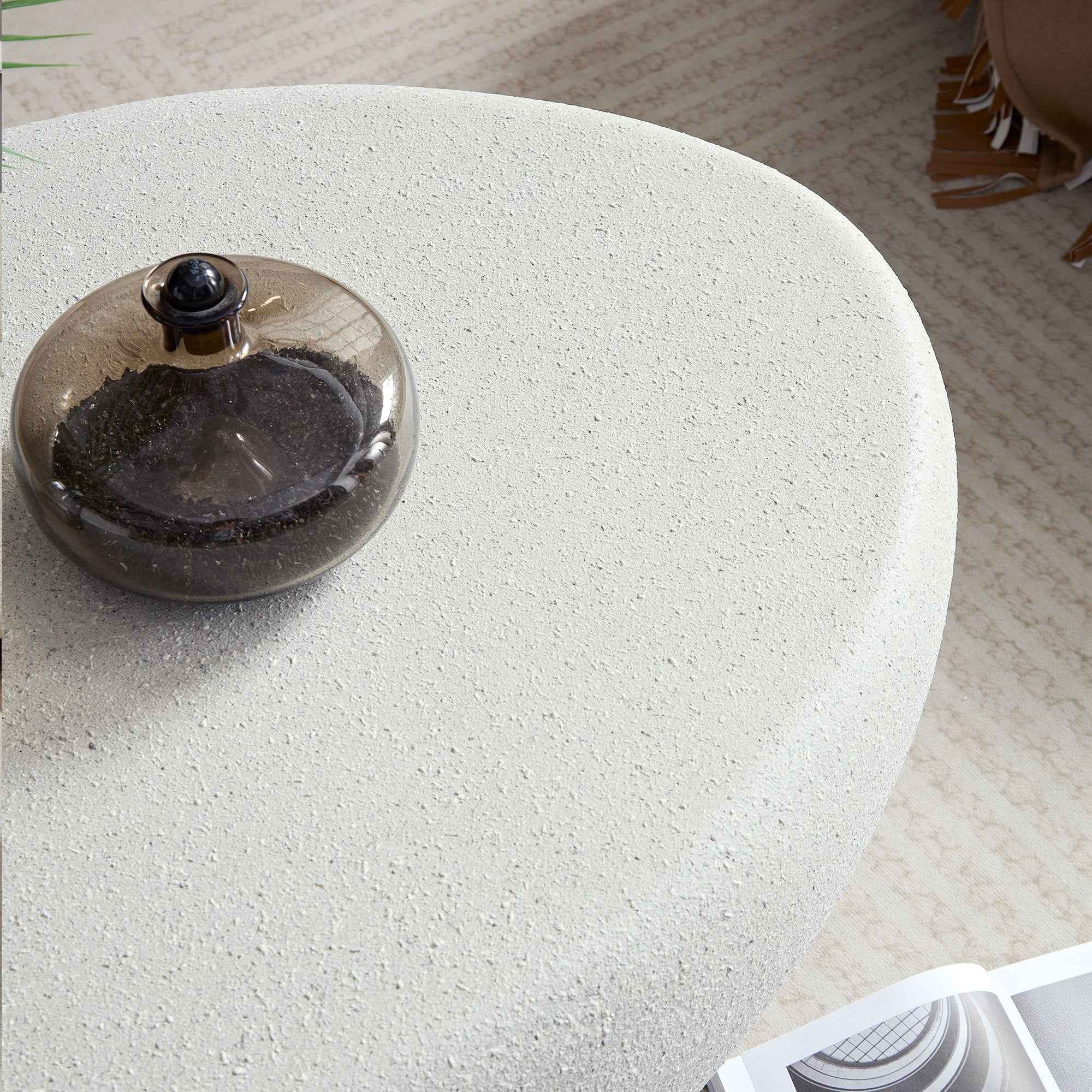 43.31''Fiberglass Elliptical Coffee Table for Living Room Vintage Table,Matte Rocks Table front of the Sofa, Irregular Center Table,No Need Assembly