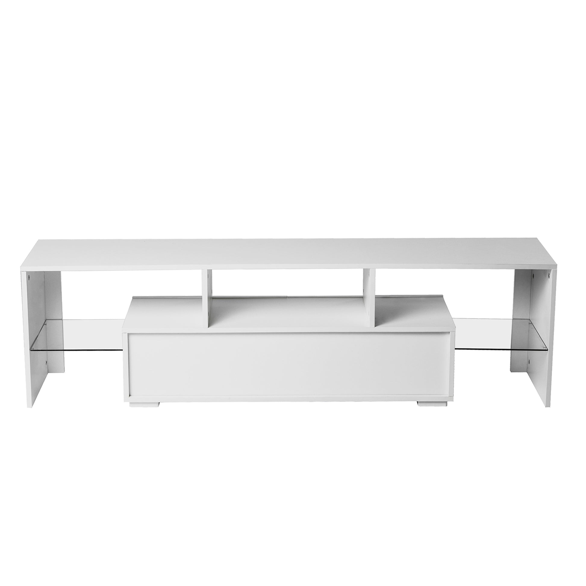 FashionTVstandTVcabinet,EntertainmentCenter,TVstationTV console,media console,with LEDlight belt,light belt remote control,toughenedglassshelf,metal handle,Canbeplaced in the living room,bedroom,White - Abrihome