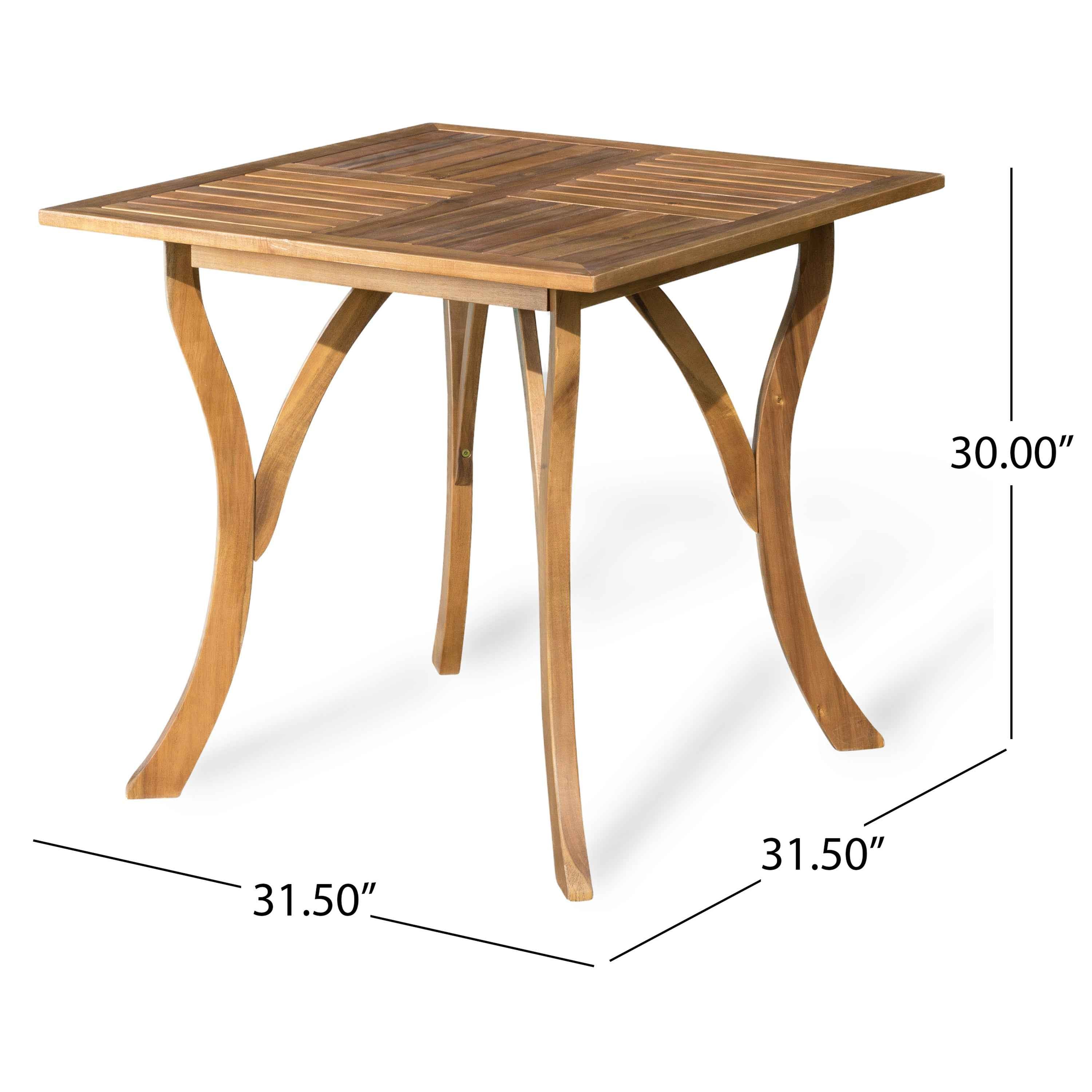 Outdoor Square Table with Curved Legs and Perpendicular Wooden Slats Table Top, Teak