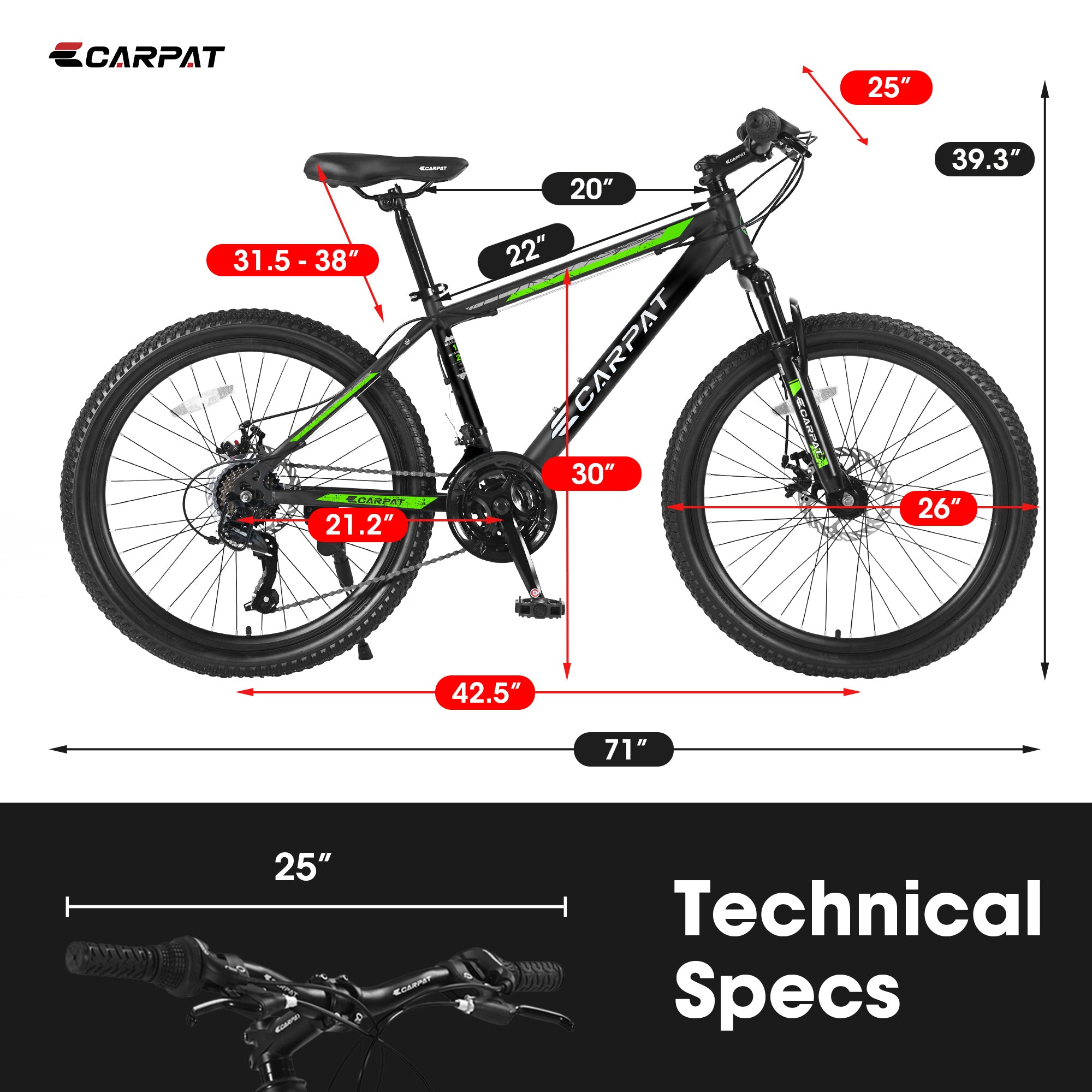 S26102 26 Inch Mountain Bike, Shimano 21 Speeds with Mechanical Disc Brakes, High-Carbon Steel Frame, Suspension MTB Bikes Mountain Bicycle for Adult & Teenagers