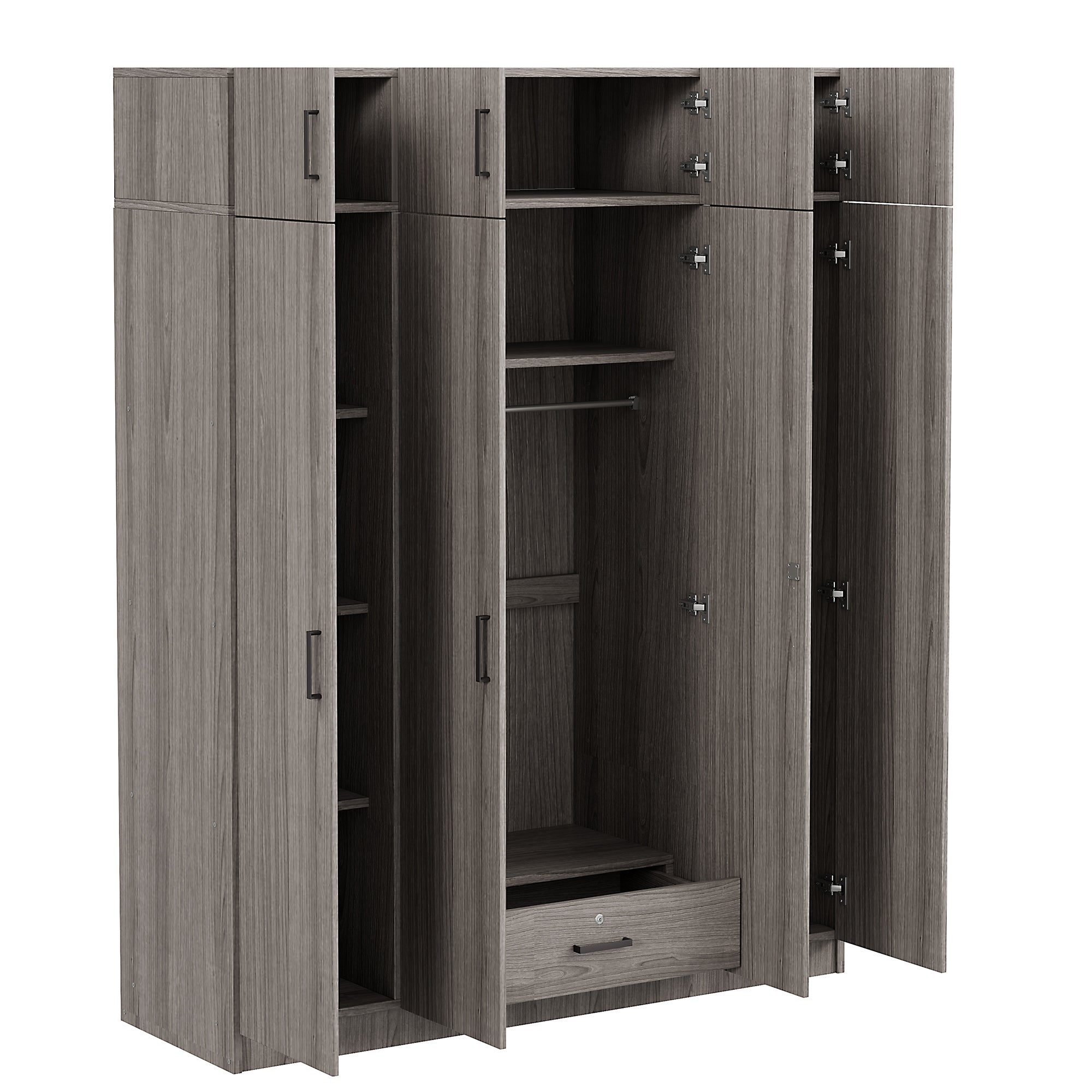 4-Door Wardrobe with 1 Drawer and Top Cabinet , Gray