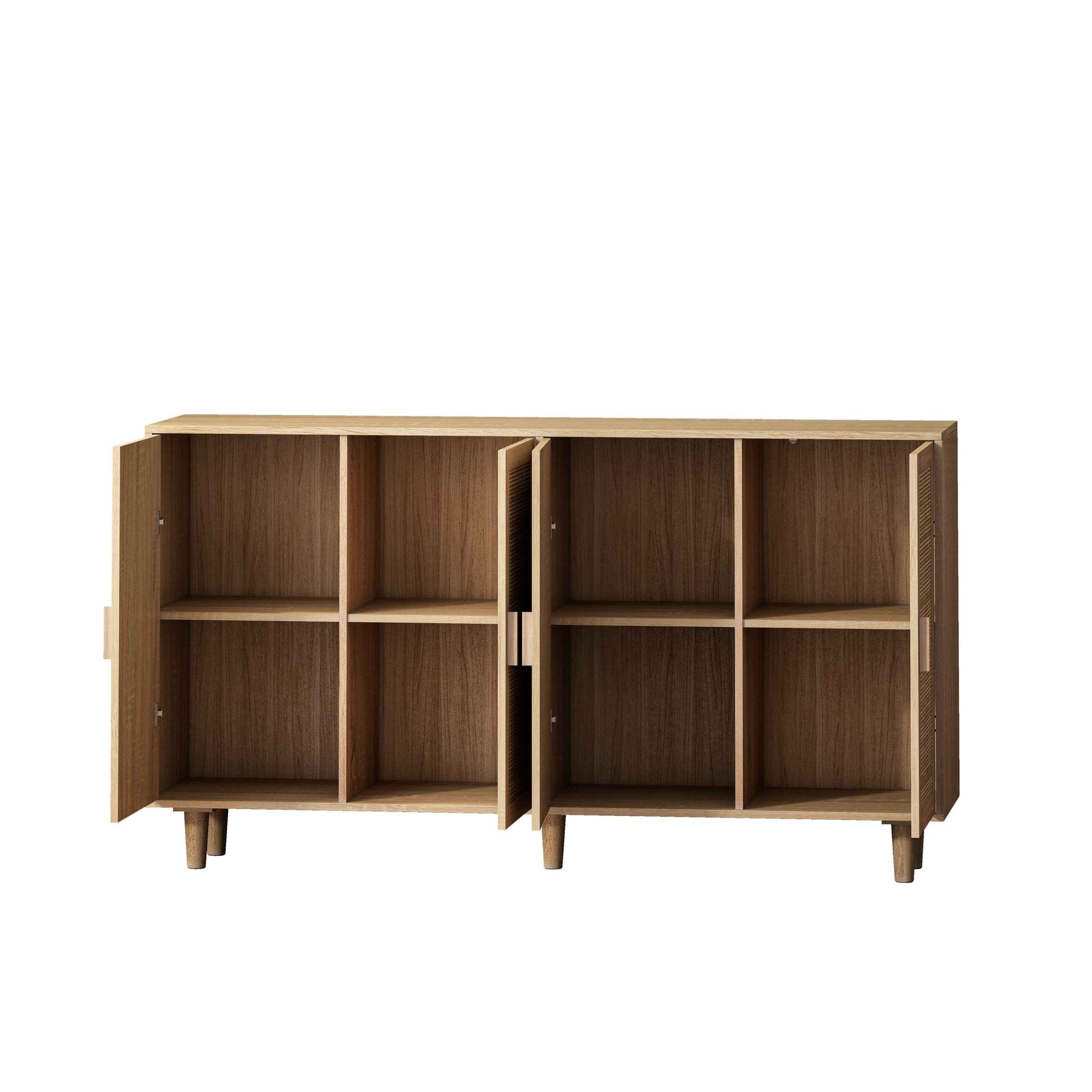 Elegant and Functional 4-Door Rattan Decorative Storage Cabinet for Bedroom, Living Room, Office in Natural Particle Board