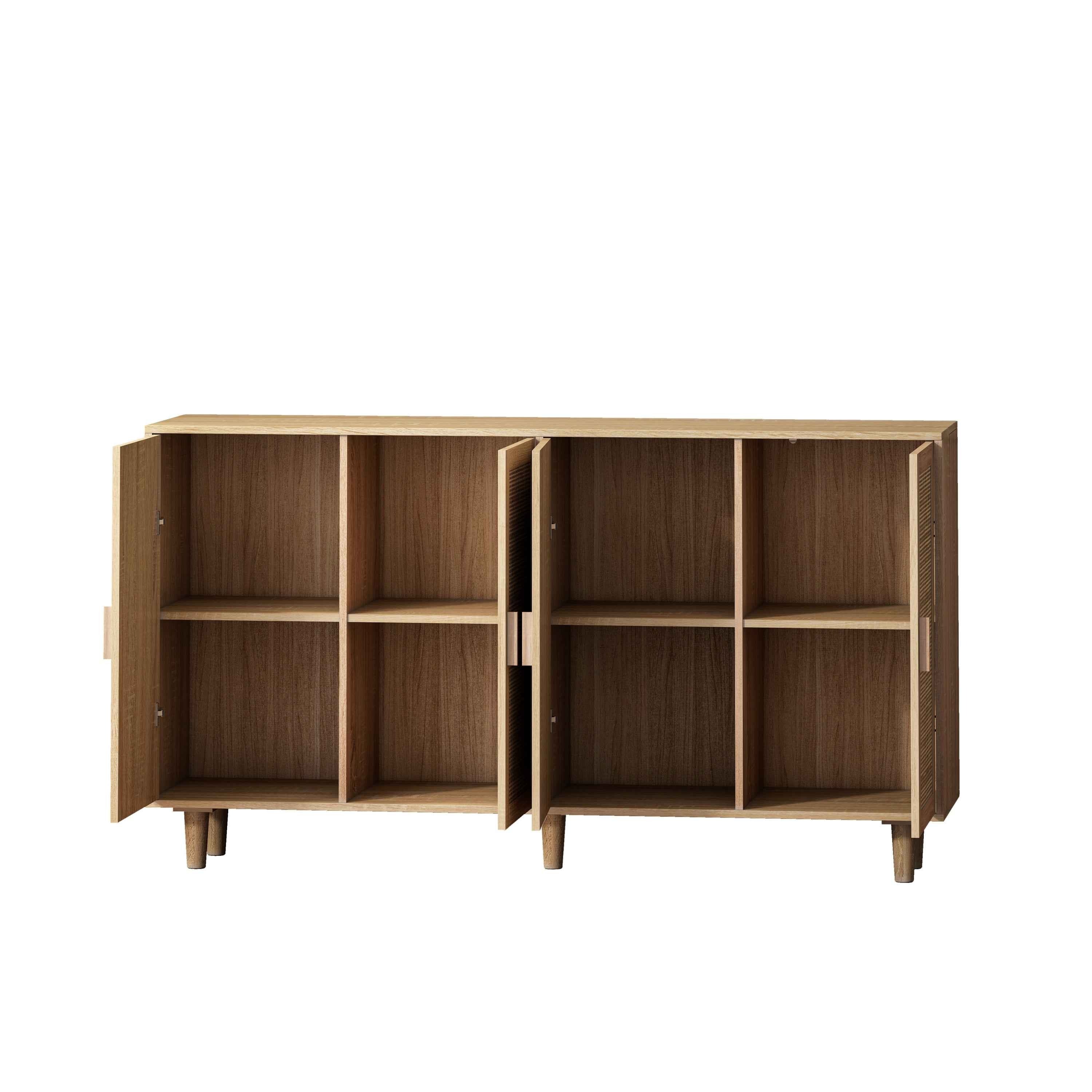 Elegant and Functional 4-Door Rattan Decorative Storage Cabinet for Bedroom, Living Room, Office in Natural Particle Board
