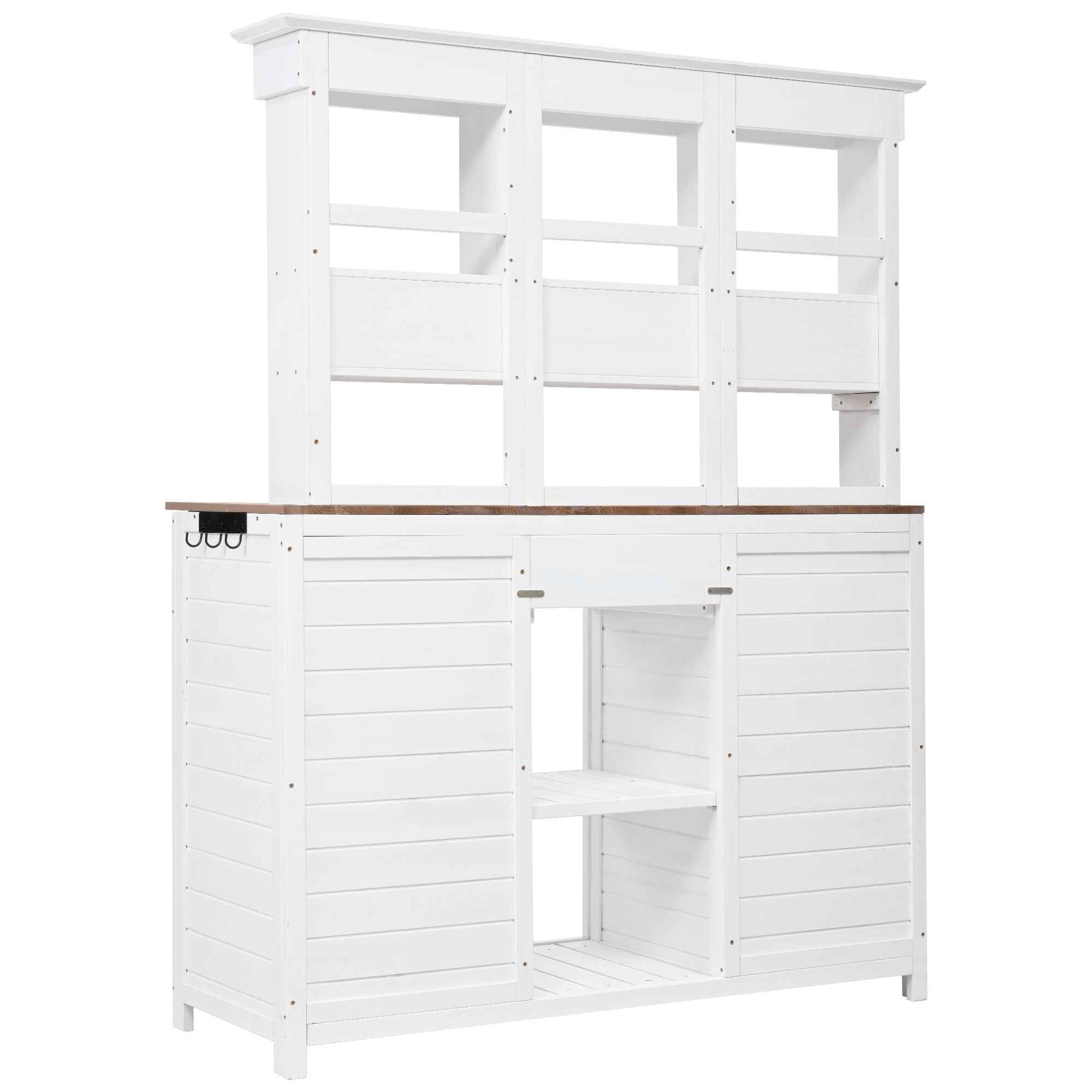 [Assembly Video Provided] TOPMAX 65.7'' H Tall Garden Potting Bench Table with Hutch,Patio Storage Workstation with 3 Shelves,6 Drawers,2 Bottom Cabinets&Side Hooks for Mudroom,Doorway, White