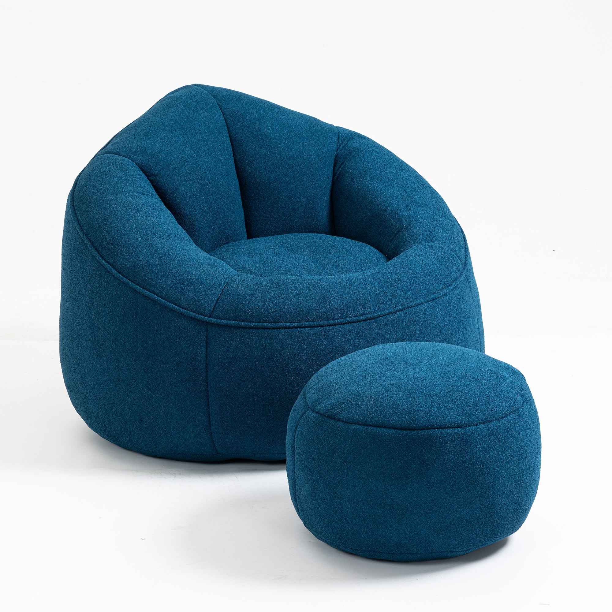 Bedding Bean Bag Sofa Chair with High-Pressure Foam and Footrest, Blue Microfiber