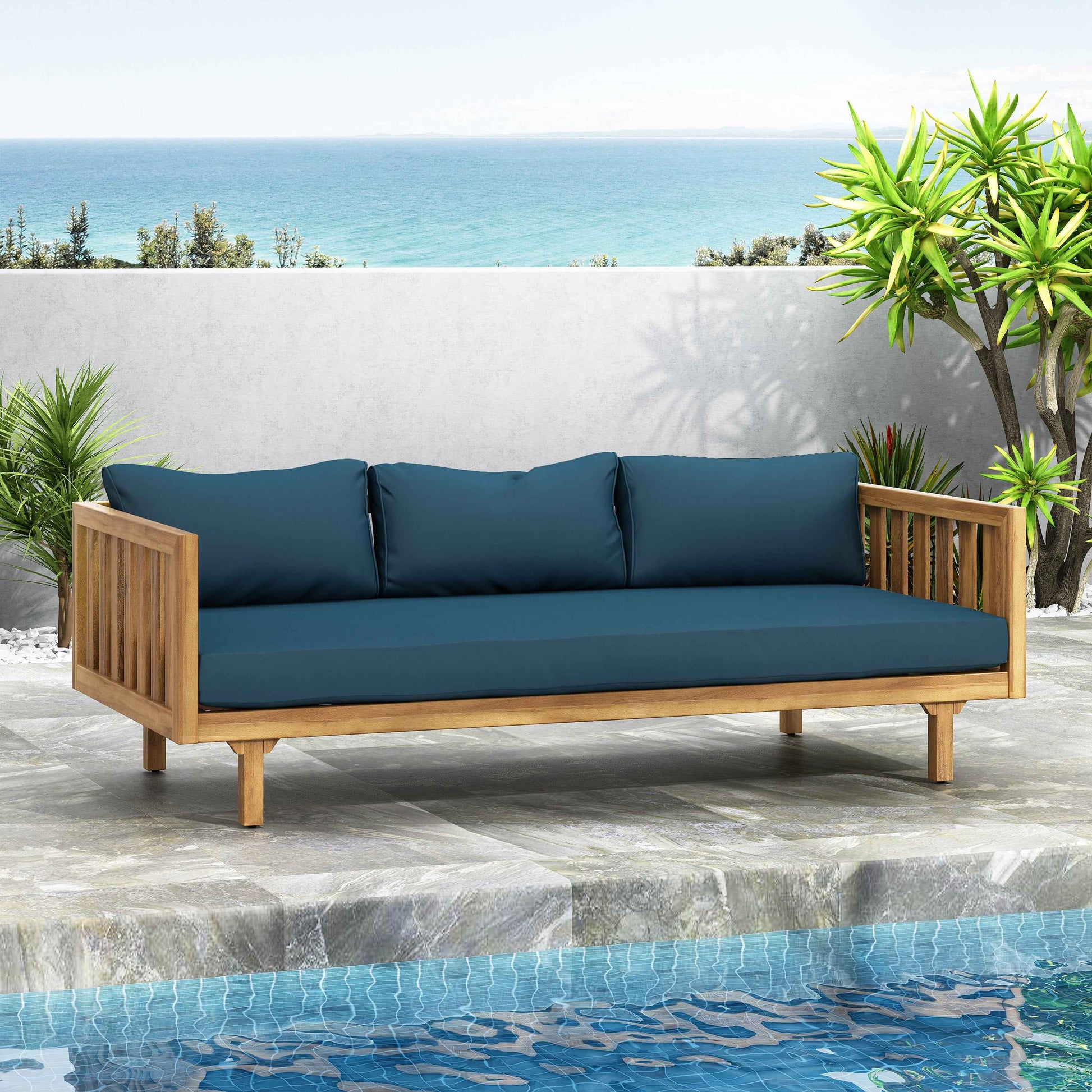 Claremont 3 Seater Daybed Teak Acacia Wood Water-Resistant Cushions