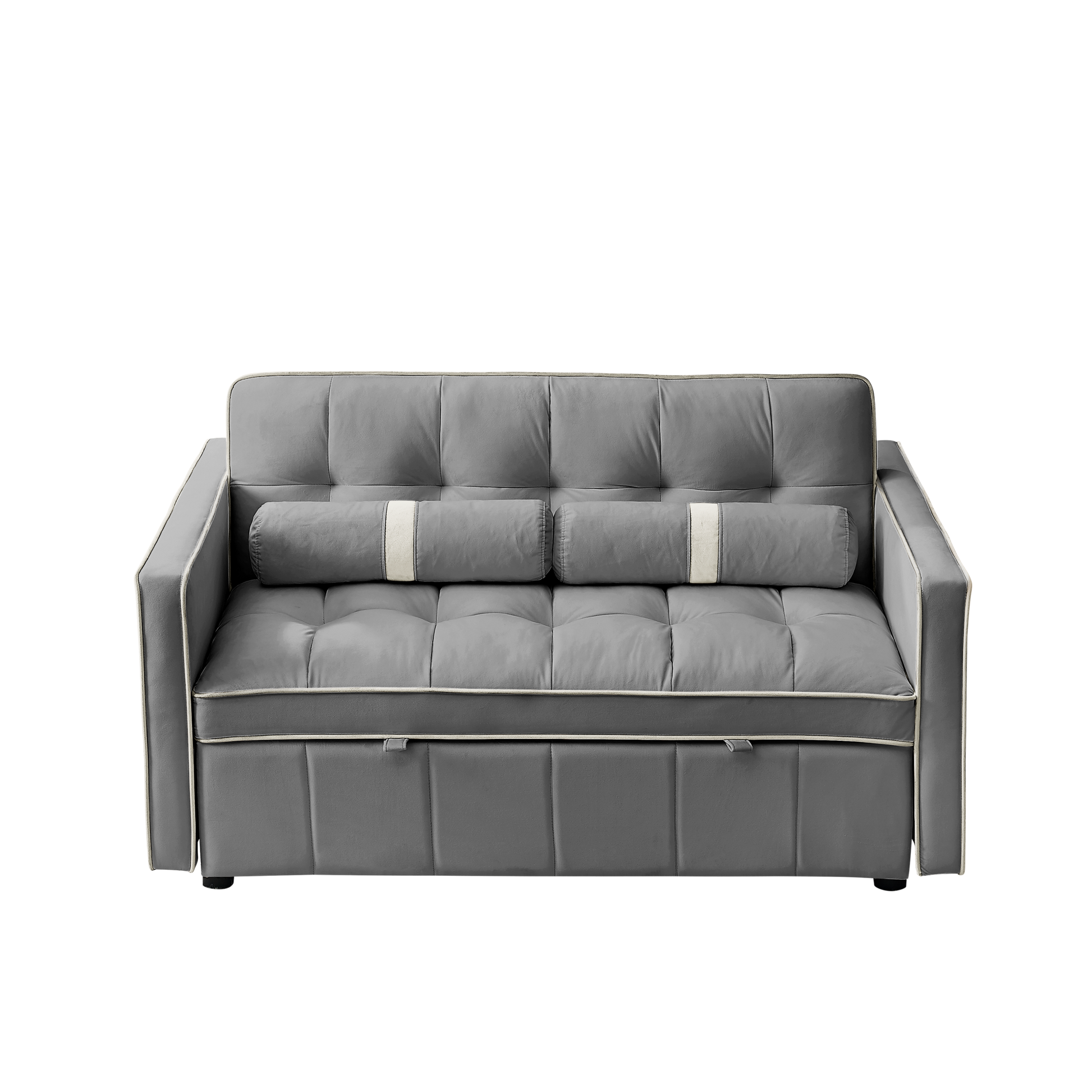 Modern 55.5' Pull Out Sleep Sofa Bed 2 Seater Loveseats Sofa Couch with side pockets, Adjsutable Backrest and Lumbar Pillows for Apartment Office Living Room - Abrihome
