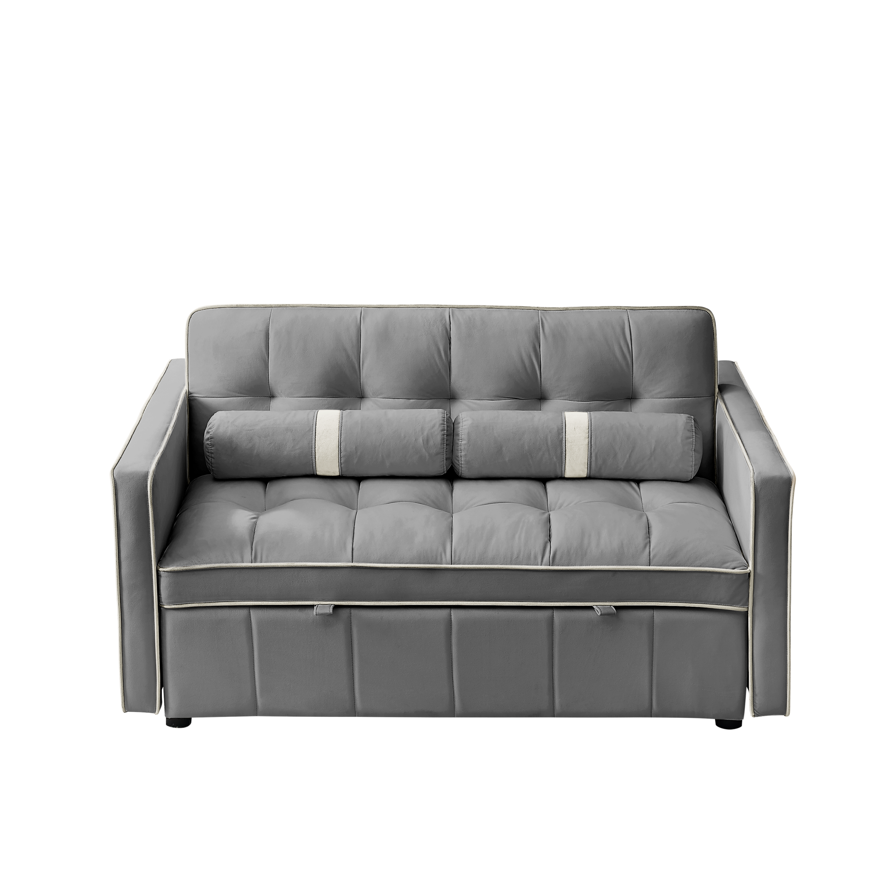 Modern 55.5' Pull Out Sleep Sofa Bed 2 Seater Loveseats Sofa Couch with side pockets, Adjsutable Backrest and Lumbar Pillows for Apartment Office Living Room - Abrihome
