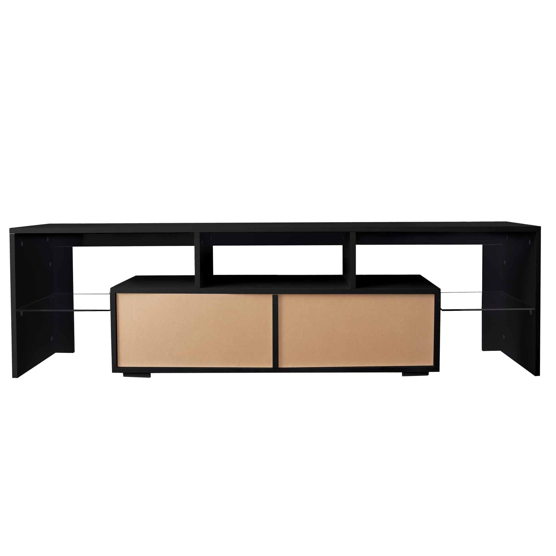 Modern Black TV Stand, 20 Colors LED TV Stand w/Remote Control Lights - Abrihome