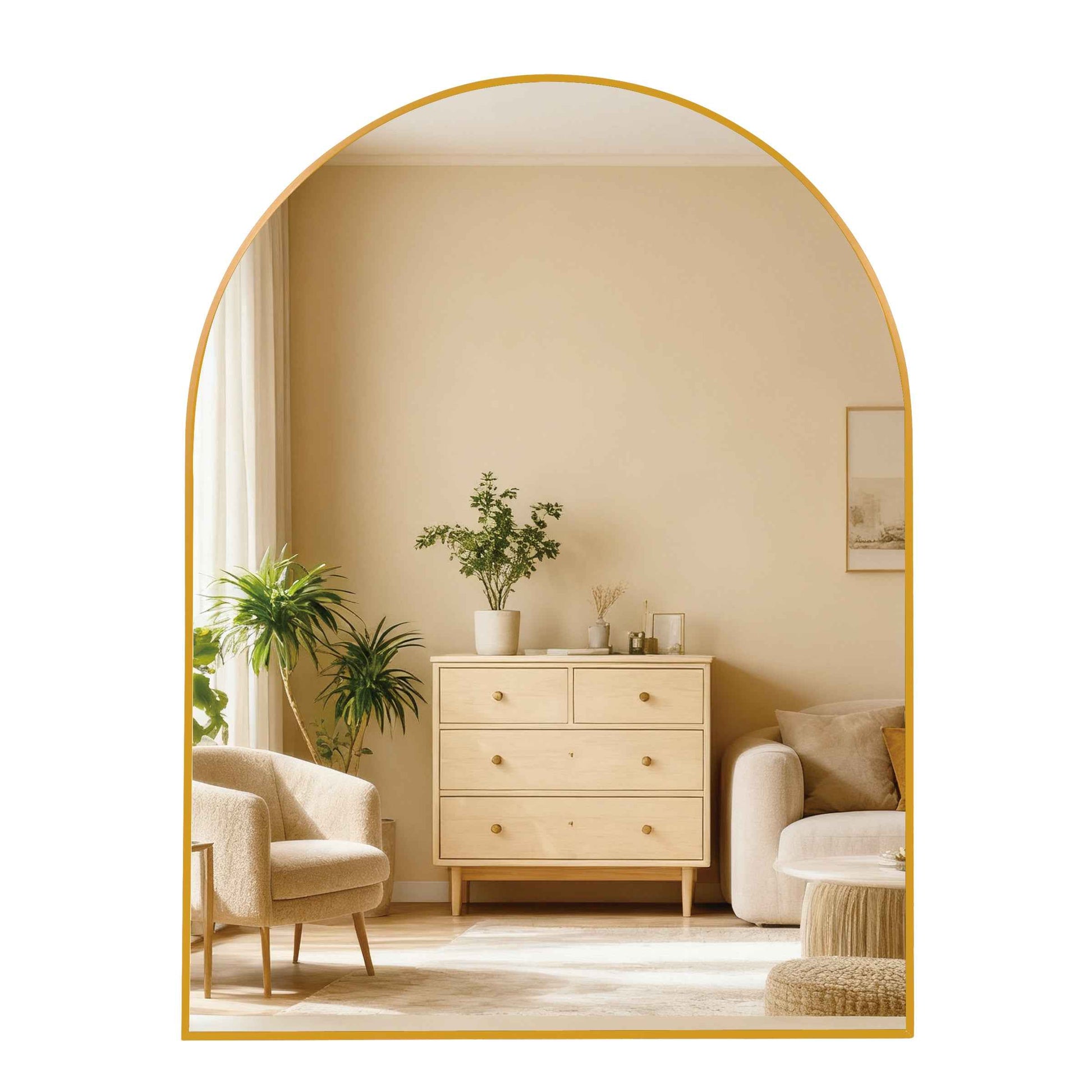 30x36 Inch Gold Metal Framed Arched Bathrrom Mirror for Wall.
