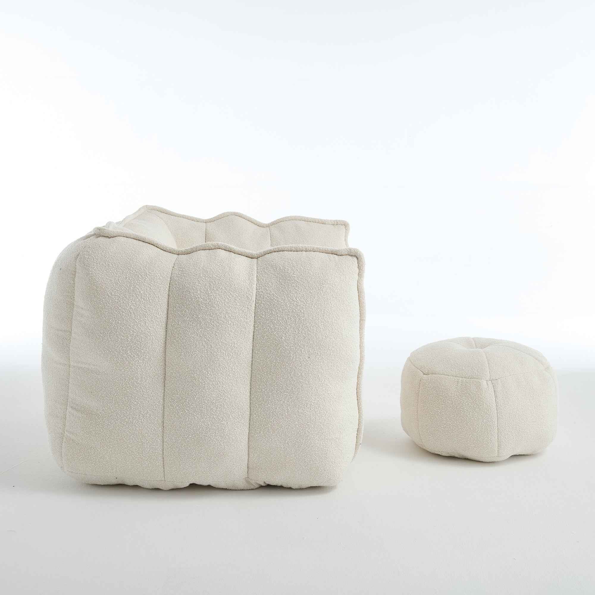 Soft Chenille Bean Bag Chair with High Resilient Foam for Living Room and Bedroom, Comfortable Square Lazy Sofa with Footstool for Adults
