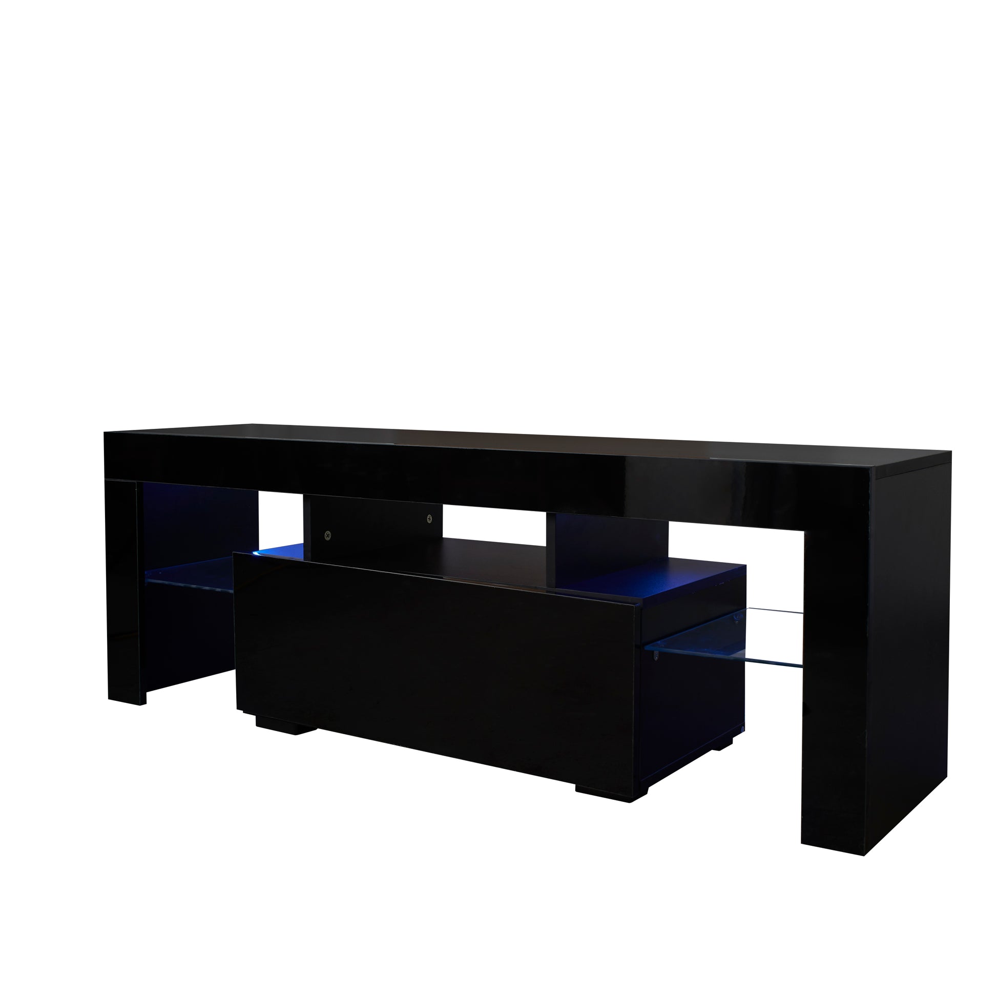 Black TV Stand with LED RGB Lights,Flat Screen TV Cabinet, Gaming Consoles - in Lounge Room, Living Room and Bedroom(Black) - Abrihome