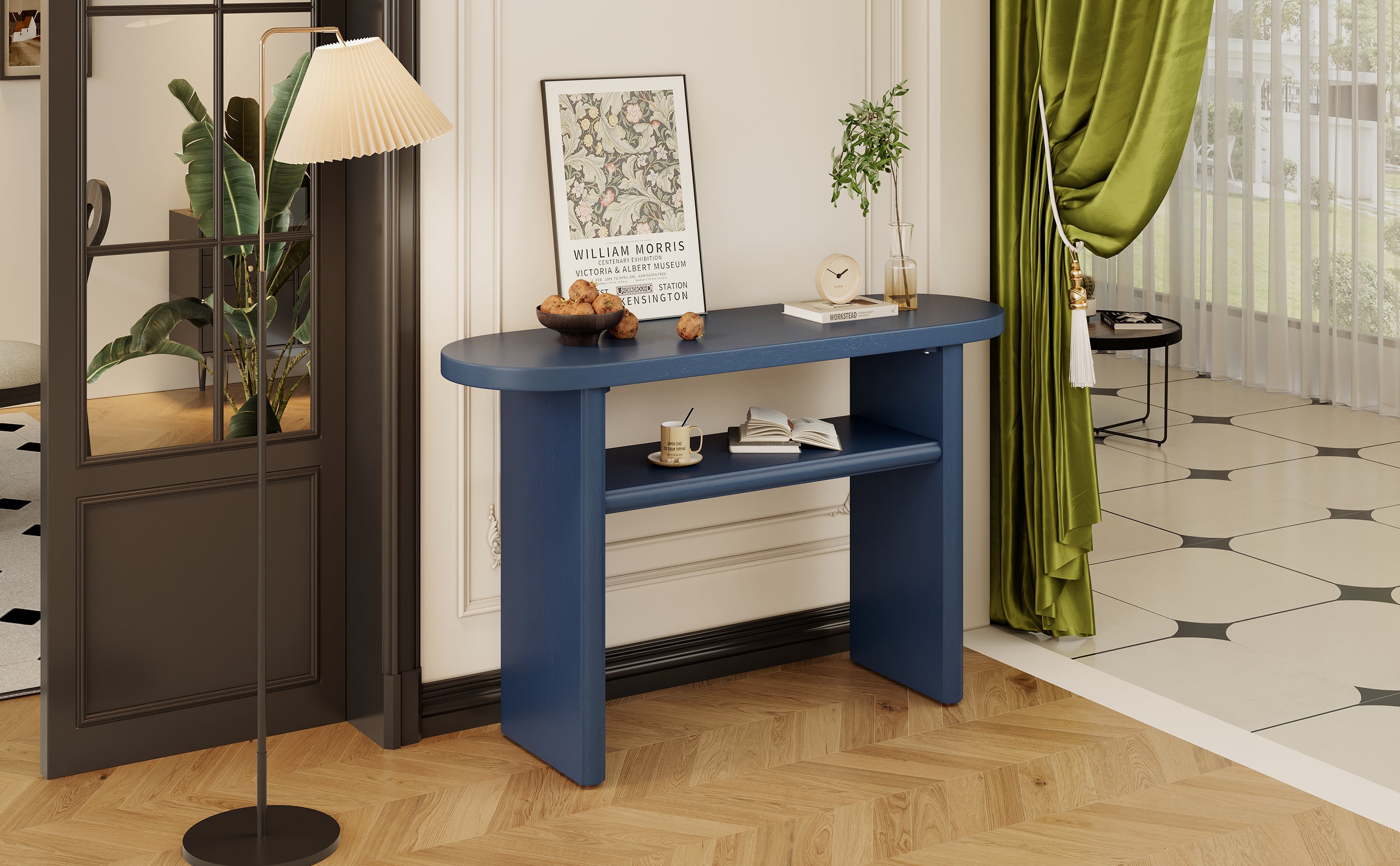 TREXM Elegant Minimalist Console Table with Rounded Edges and Sturdy Shelf Design for Entryway, Living Room(Navy)