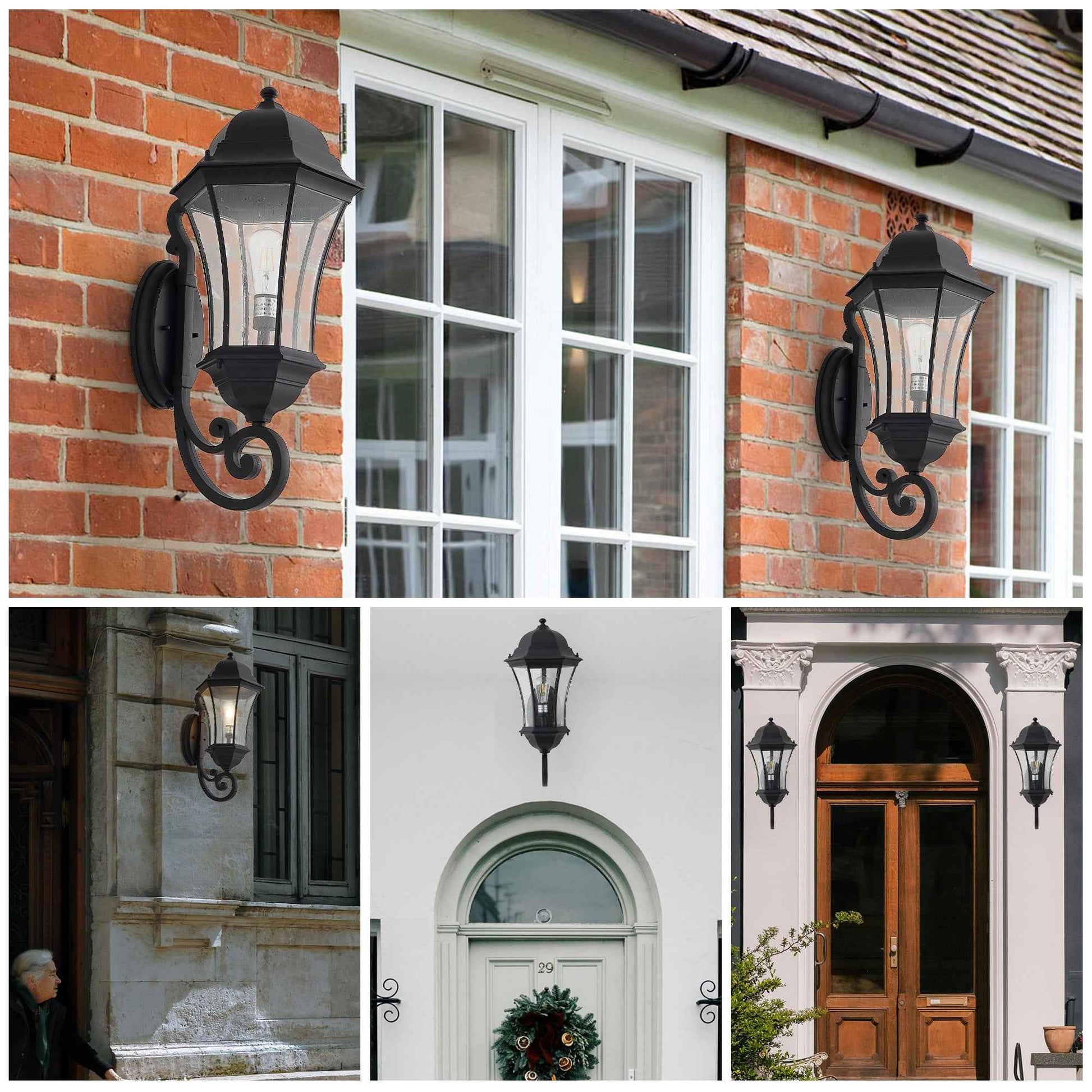 27'(H) 1-Pack Outdoor Wall Lantern with Dusk to Dawn Sensor, Black Weatherrproof Exterior Light Fixture with Clear Bubble Glass, Vintage Wall Sconce for Porch, Patio, Entryway, and Garage (No Bulb)
