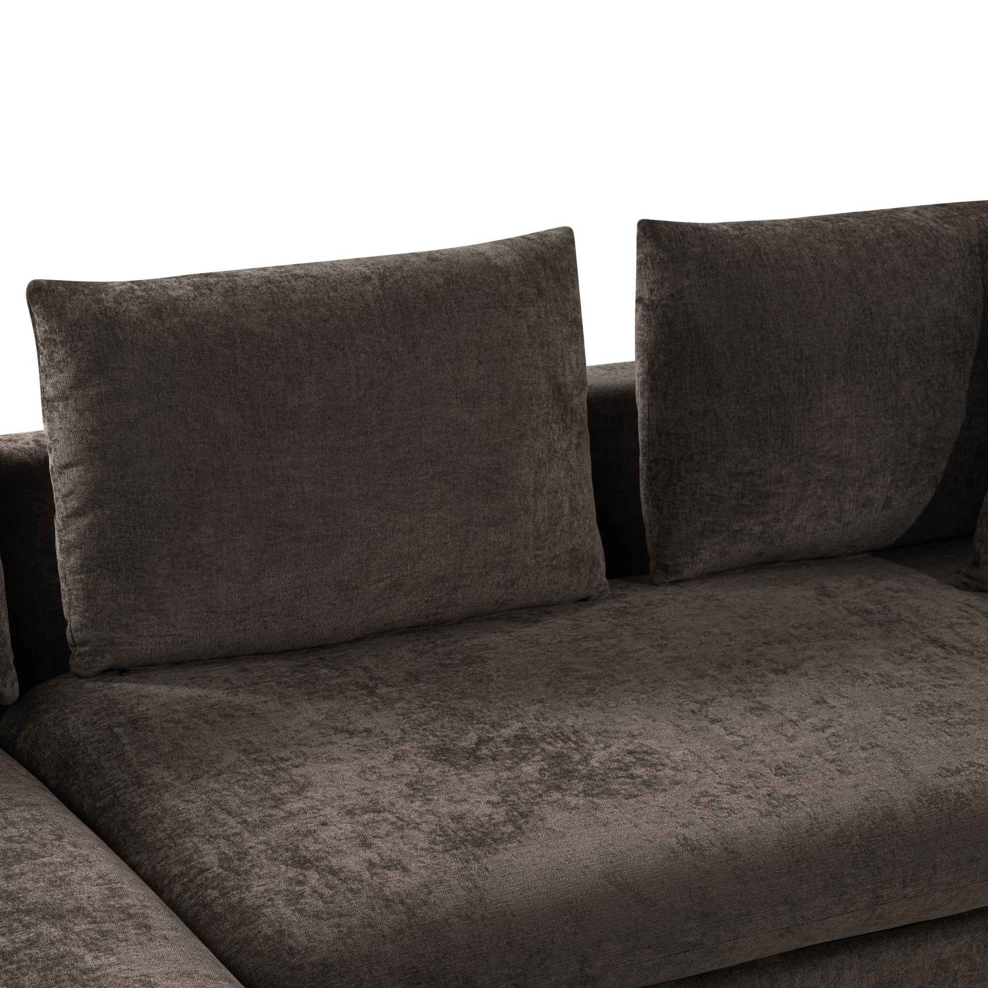 Elegant L-Shaped Sectional Sofa with Chenille Upholstery and Wooden Storage Compartment, Brown