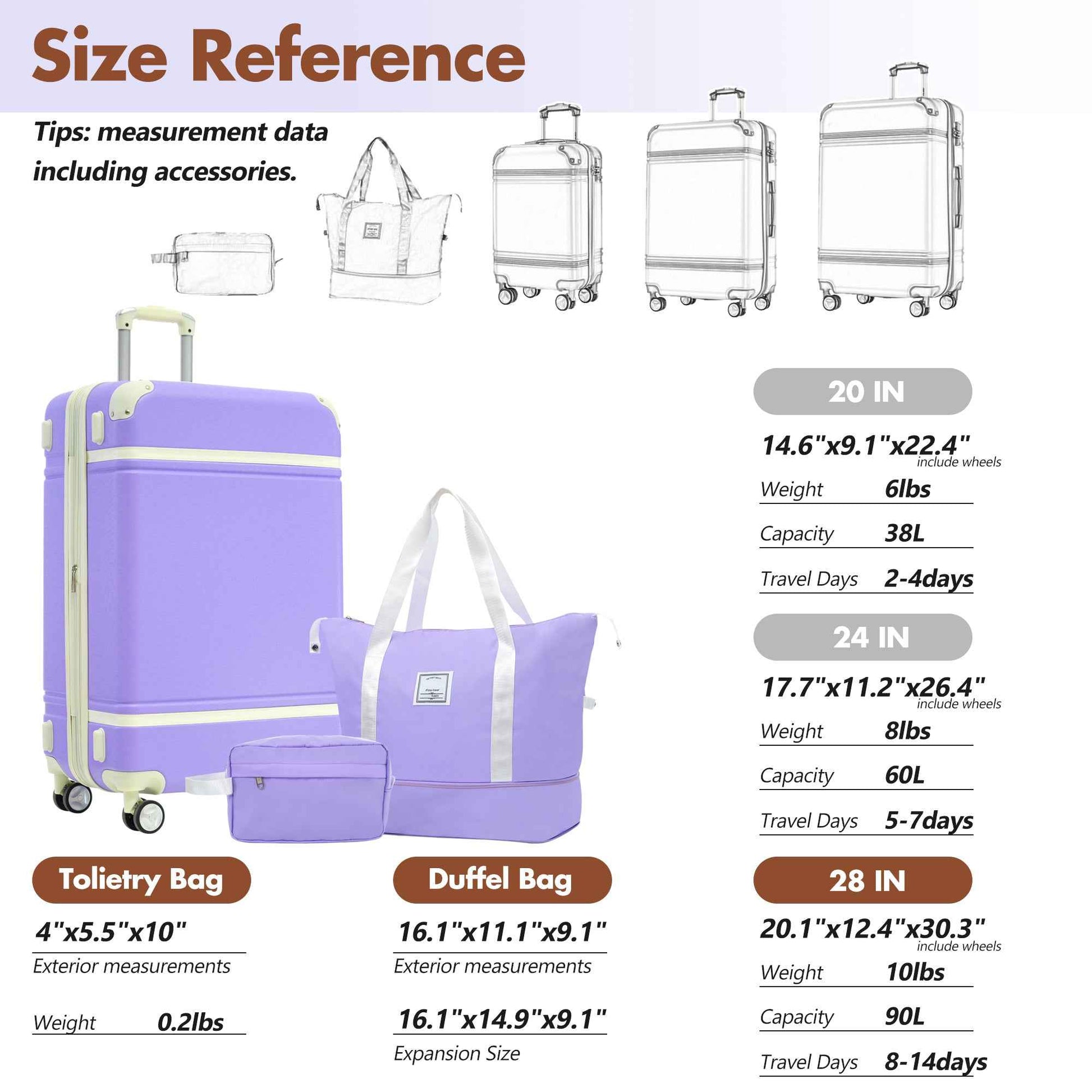 Hardshell Luggage Sets with Bags Lightweight Suitcase Double Spinner Wheels with TSA Lock ,Single Vintage Luggage 28 IN,Purple