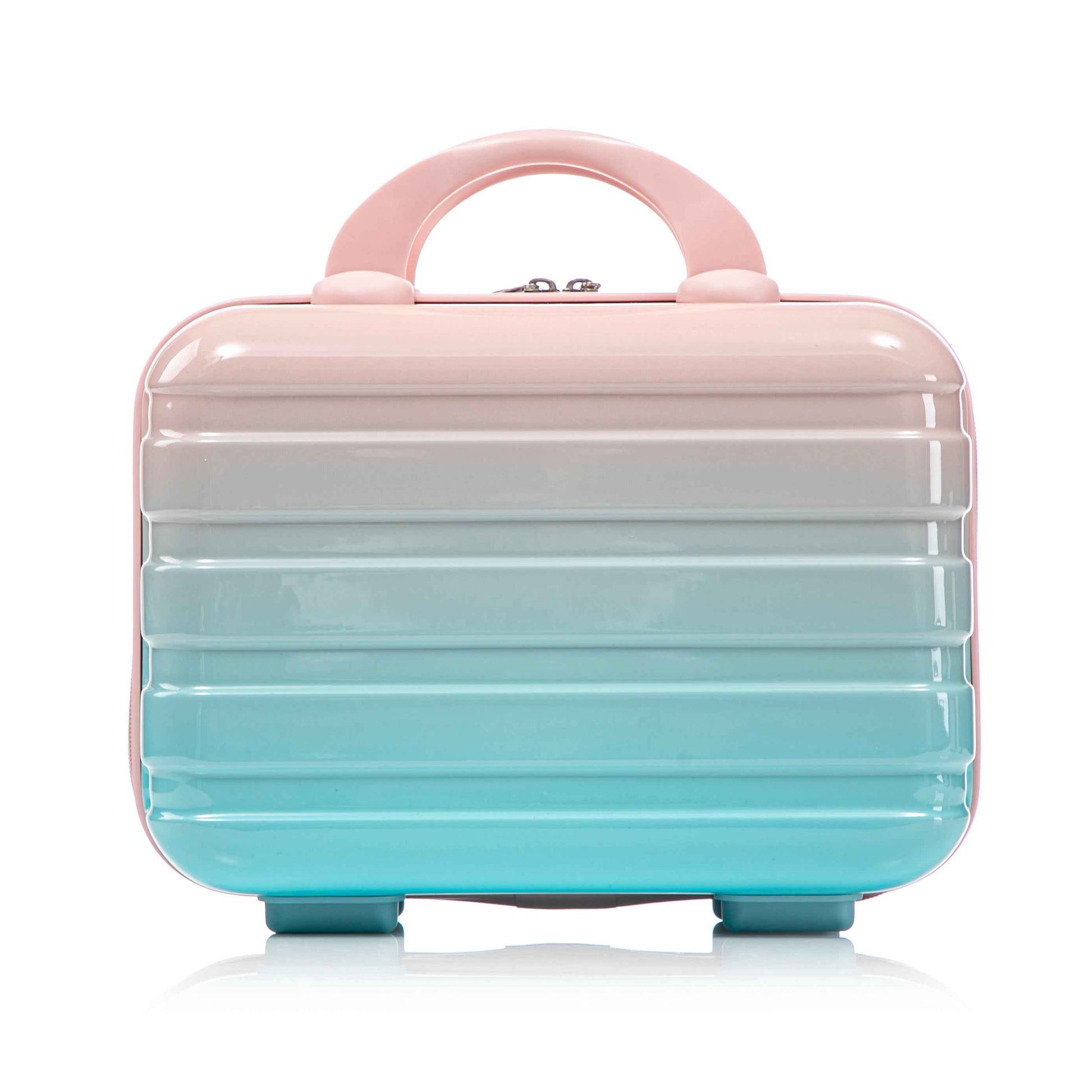 14'/20' 2 pcs/set in PC Spinner Wheel Luggage, Carry on Suitcase, With Gradient Color and Combination Lock(Blue+Pink)