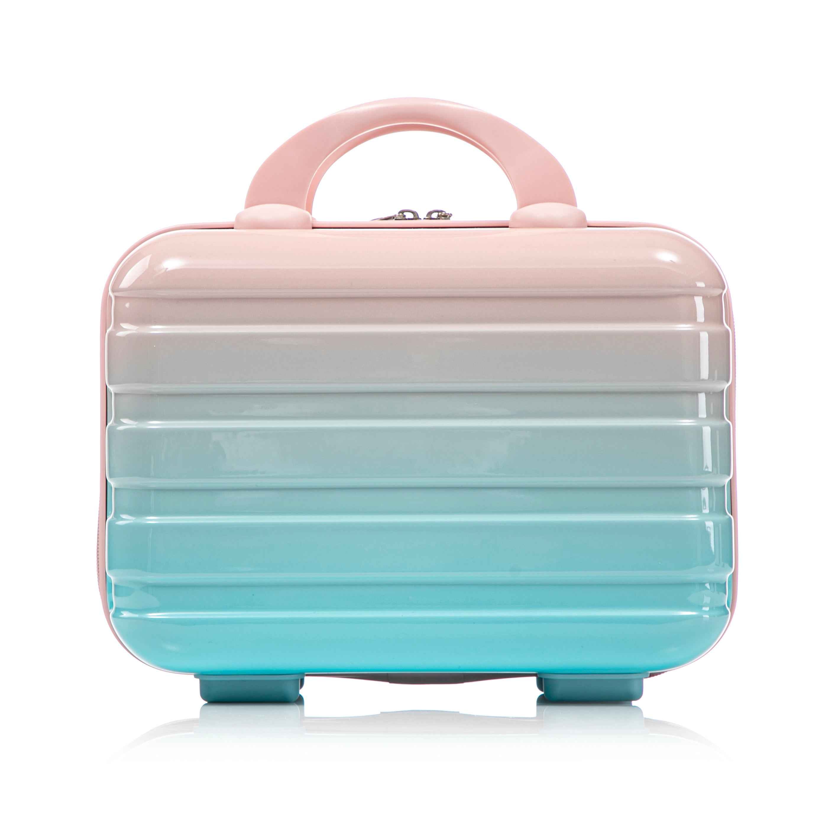 14'/20' 2 pcs/set in PC Spinner Wheel Luggage, Carry on Suitcase, With Gradient Color and Combination Lock(Blue+Pink)