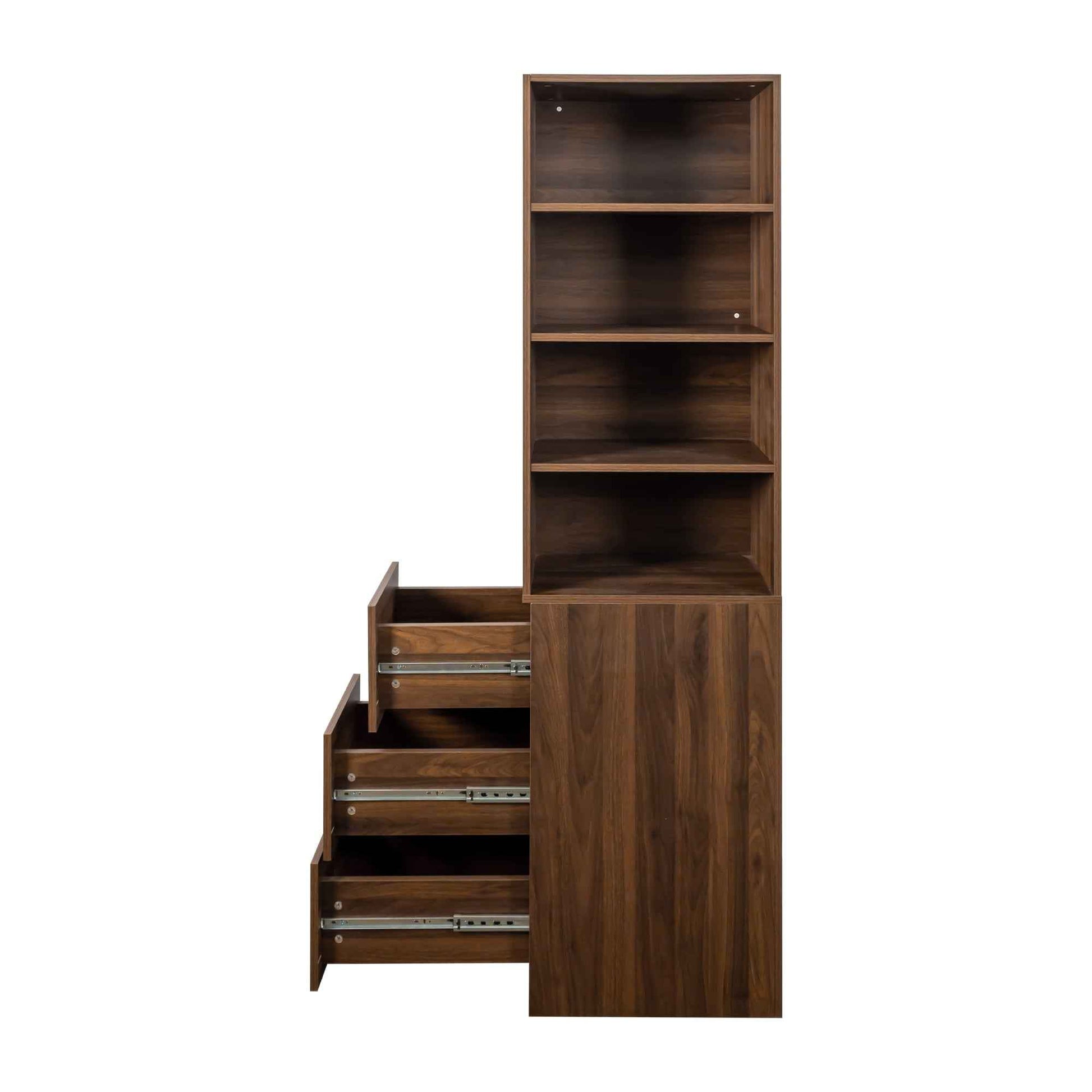 70.87' H Display Storage  Cabinet , 4-Tier Shelf, 3 Side Drawers , Modern Wooden Tall Bookshelf Bookcase for Living Room Home Office