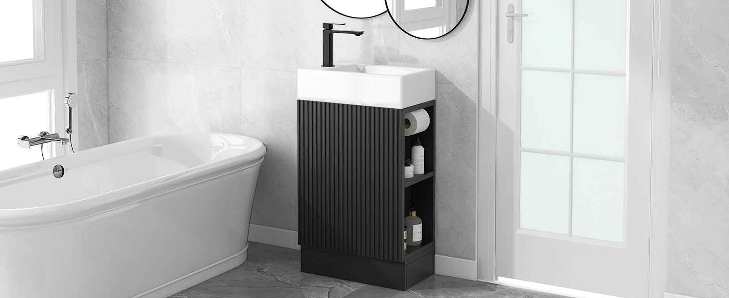 18.6' Bathroom Vanity with Sink, Bathroom Vanity Cabinet with Two-tier Shelf, Left or Right Orientation, Black (WF308491 New Color)