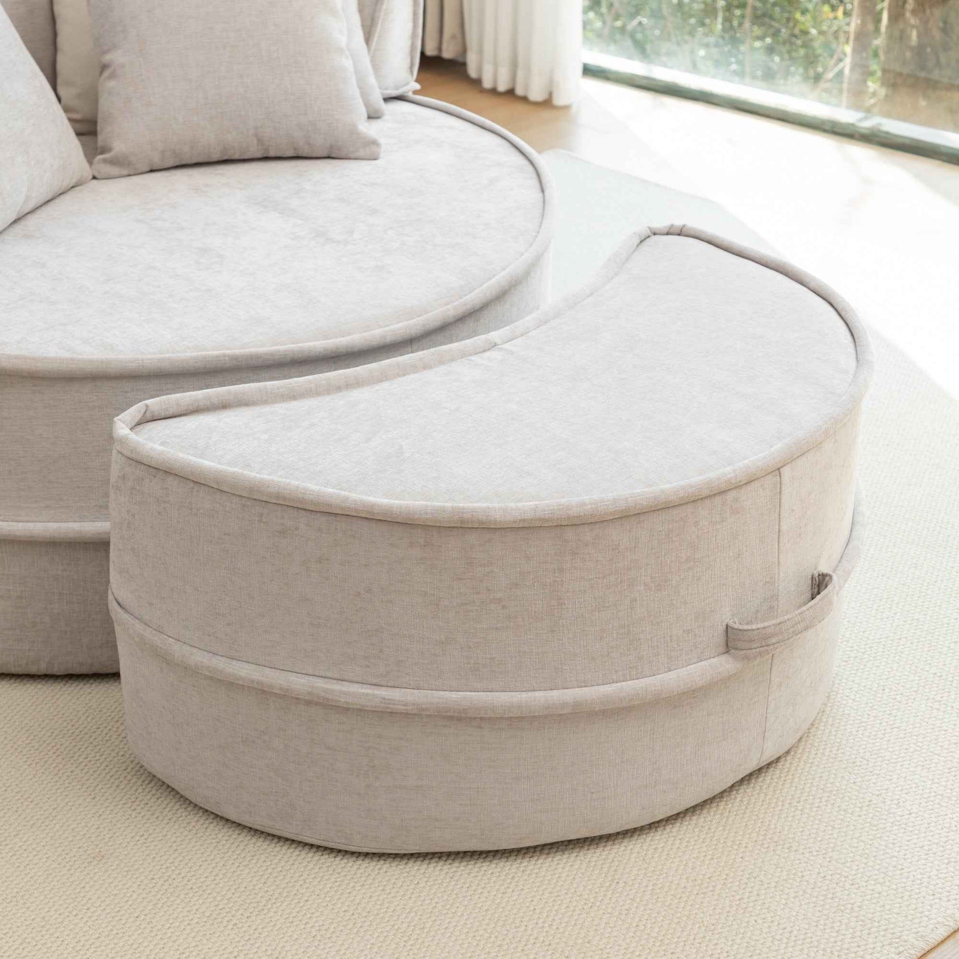 Modern Oversized  Gray Round Barrel Accent Chair with Ottoman – Velvet Upholstered Lounge Armchair with 5 Pillows for Living Room or Bedroom