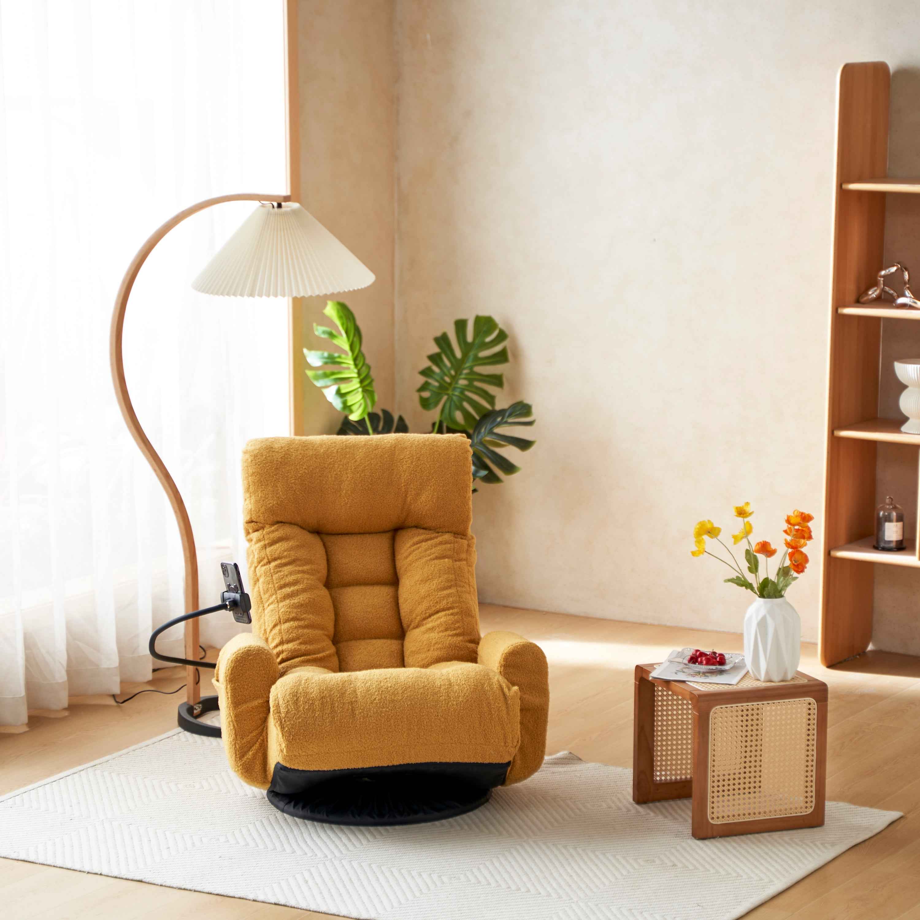 Adjustable Yellow Swivel Lounge Chair with 360-Degree Rotating Seat and Headrest Support, Leisure Chair Deck Chair - Game Chair for Living Room