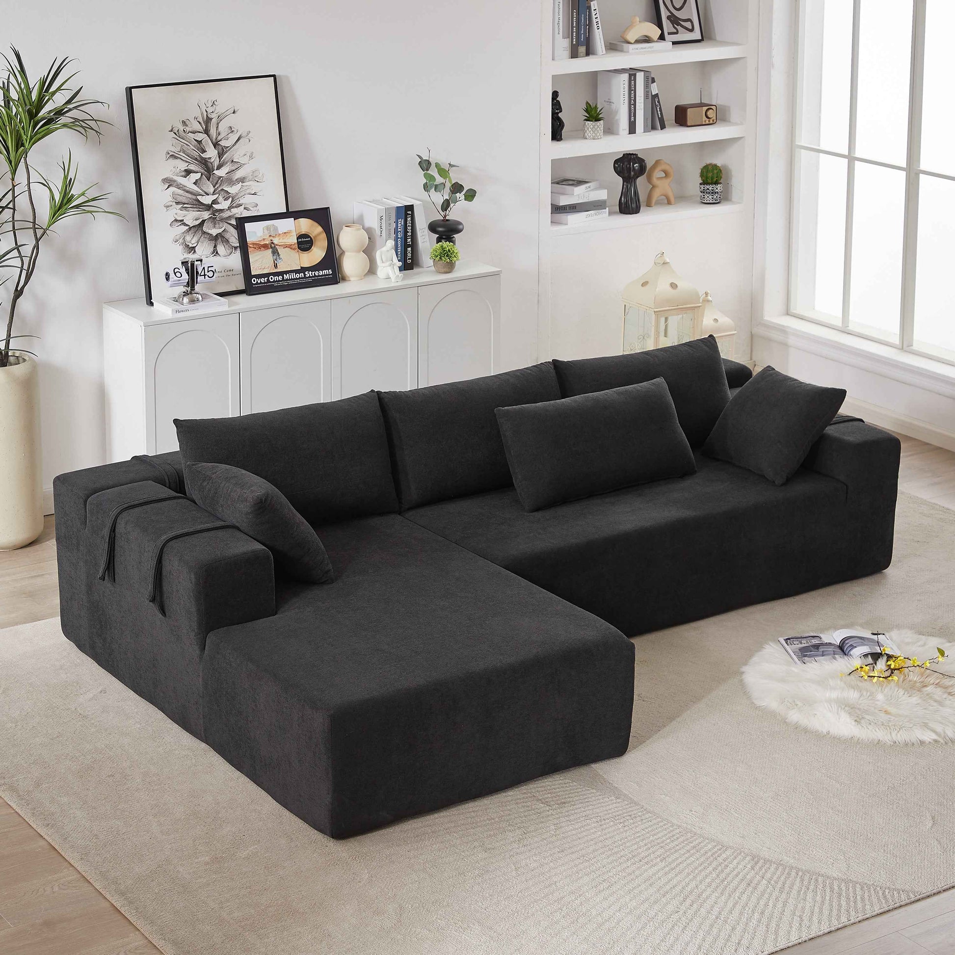 Modern Chenille Upholstered Sectional Sofa Couch Set,Modular 108' L Shaped Sectional Living Room Sofa Set With 6 Pillows,Free Combination Sofa Couch for Living Room,Bedroom(Left Chaise)W834P240009