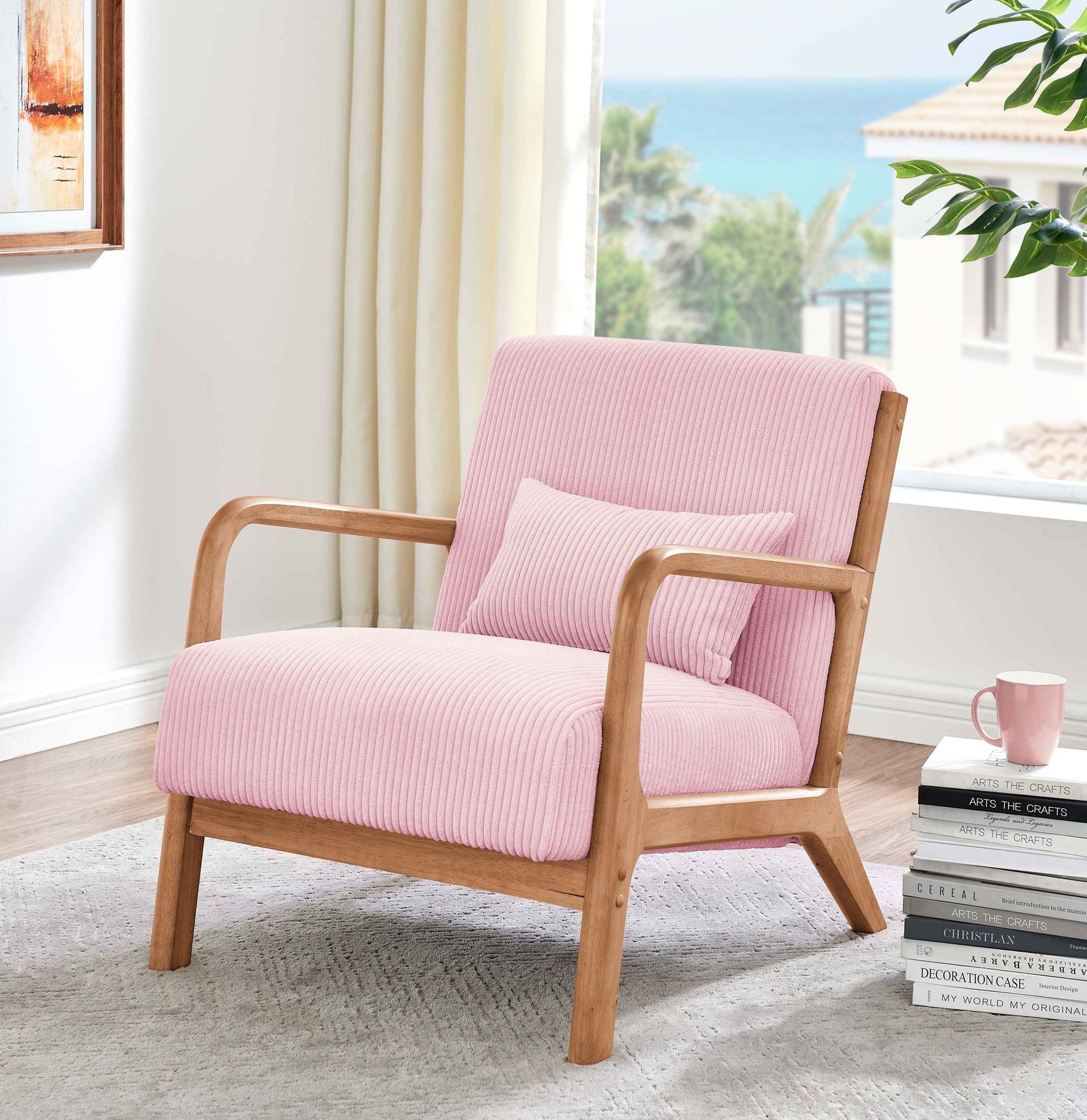 Corduroy Upholstered Wooden Armchair