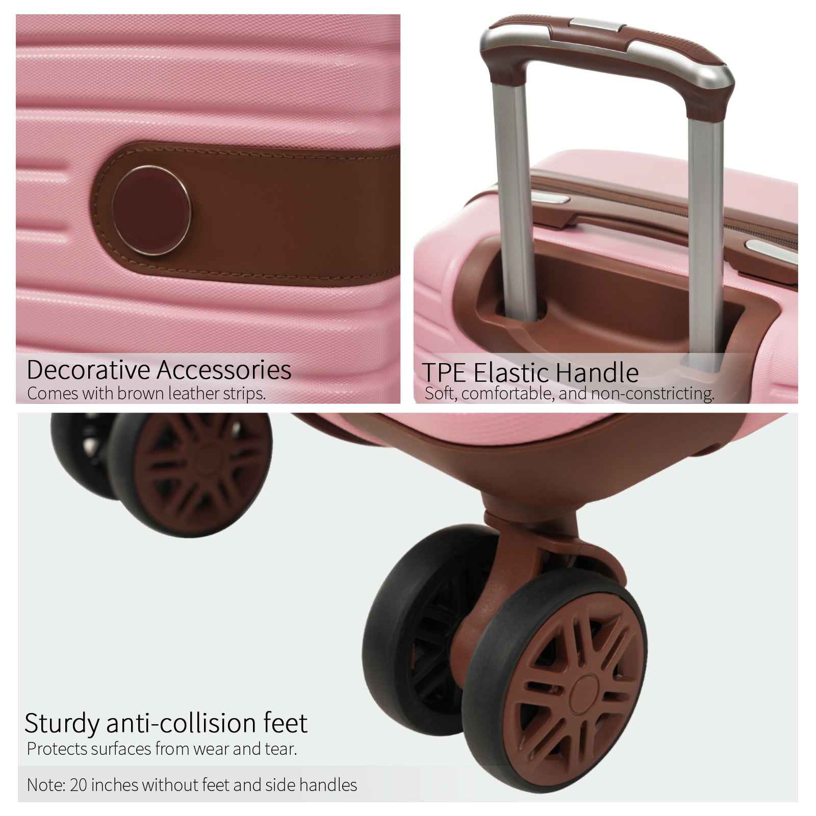 Luggage Sets 3 Piece Carry on Luggage 22x14x9 Airline Approved, Lightweight Hardshell ABS Suitcases with Wheels, 20 inch, Pink