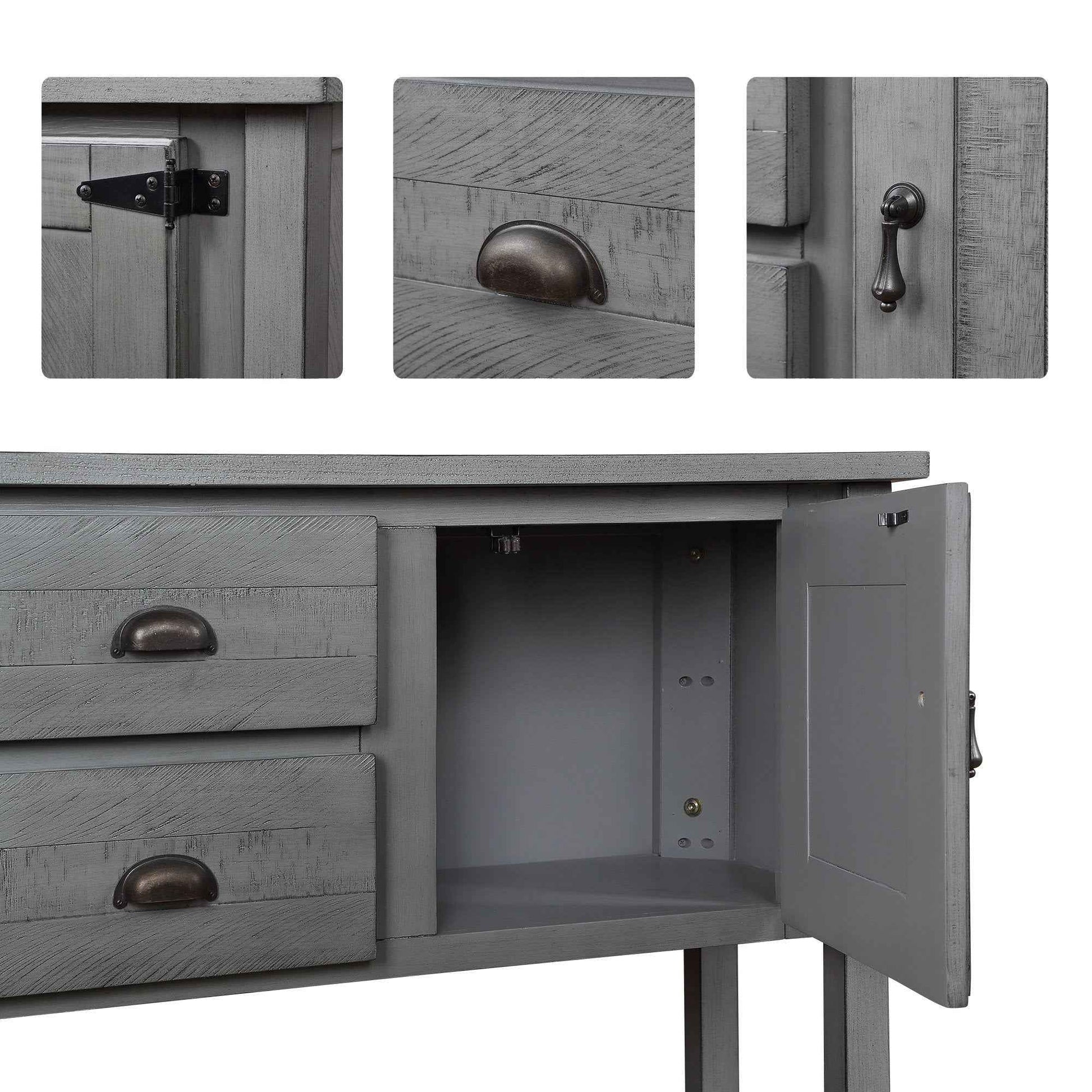 48'' Solid Wood Sideboard Console Table with 2 Drawers and Cabinets and Bottom Shelf, Retro Style Storage Dining Buffet Server Cabinet for Living Room Kitchen Dining Room(Antique Gray)