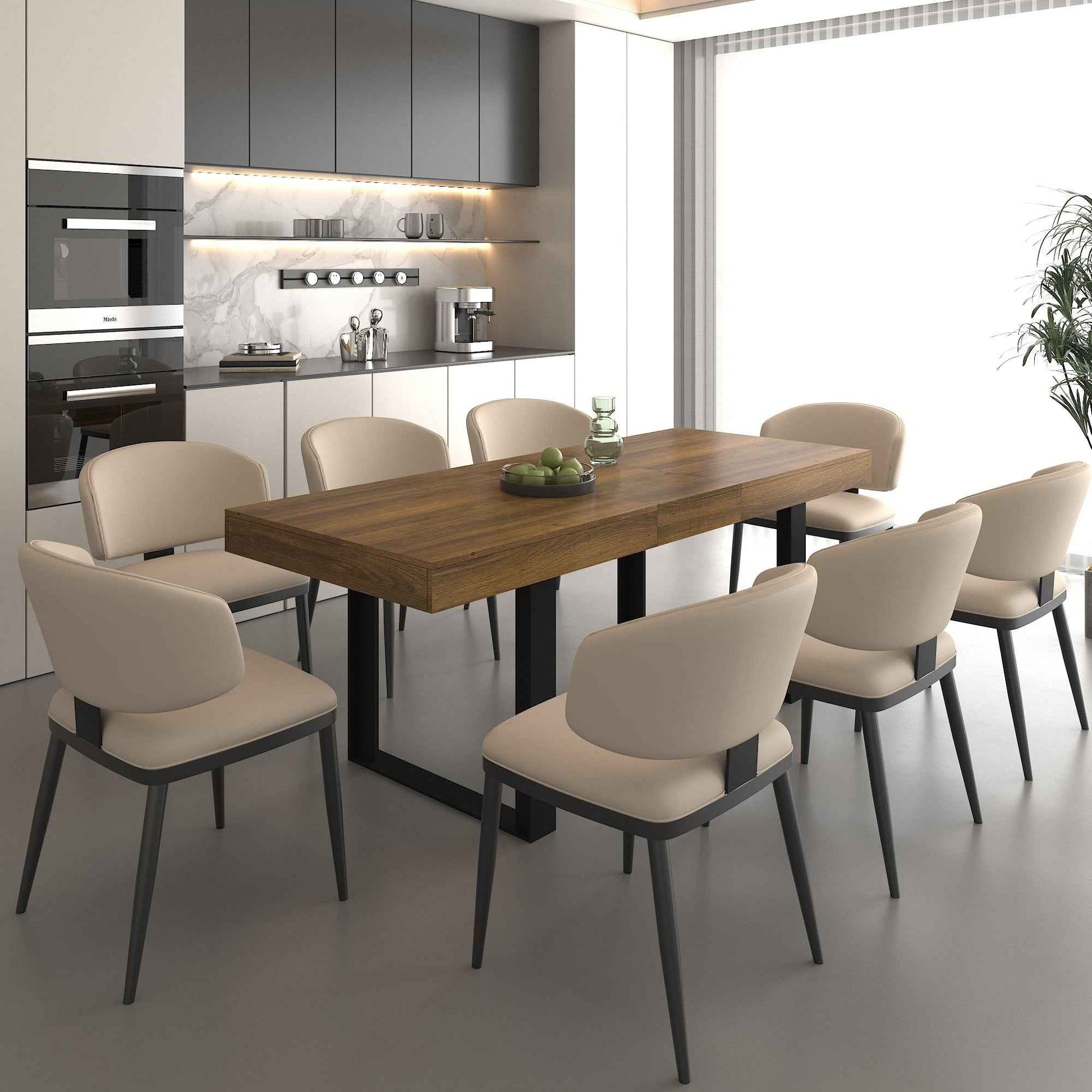 Rectangle extendable dining table for 6-10 people aged effect wood and black 160-200 cm