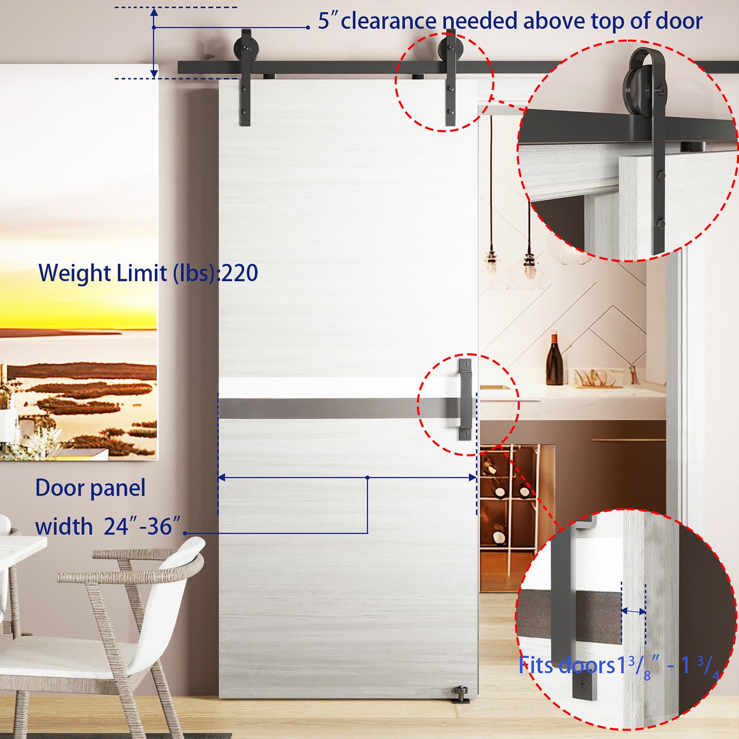 CRAZY ELF 6.6FT Heavy Duty Sturdy Sliding Barn Door Hardware + Adjustable Floor Guide Wall Mount Roller + Pull Handle, J Shape Hangers, Smoothly and Quietly, Easy to Install, Fit 24"-36" Width Door.