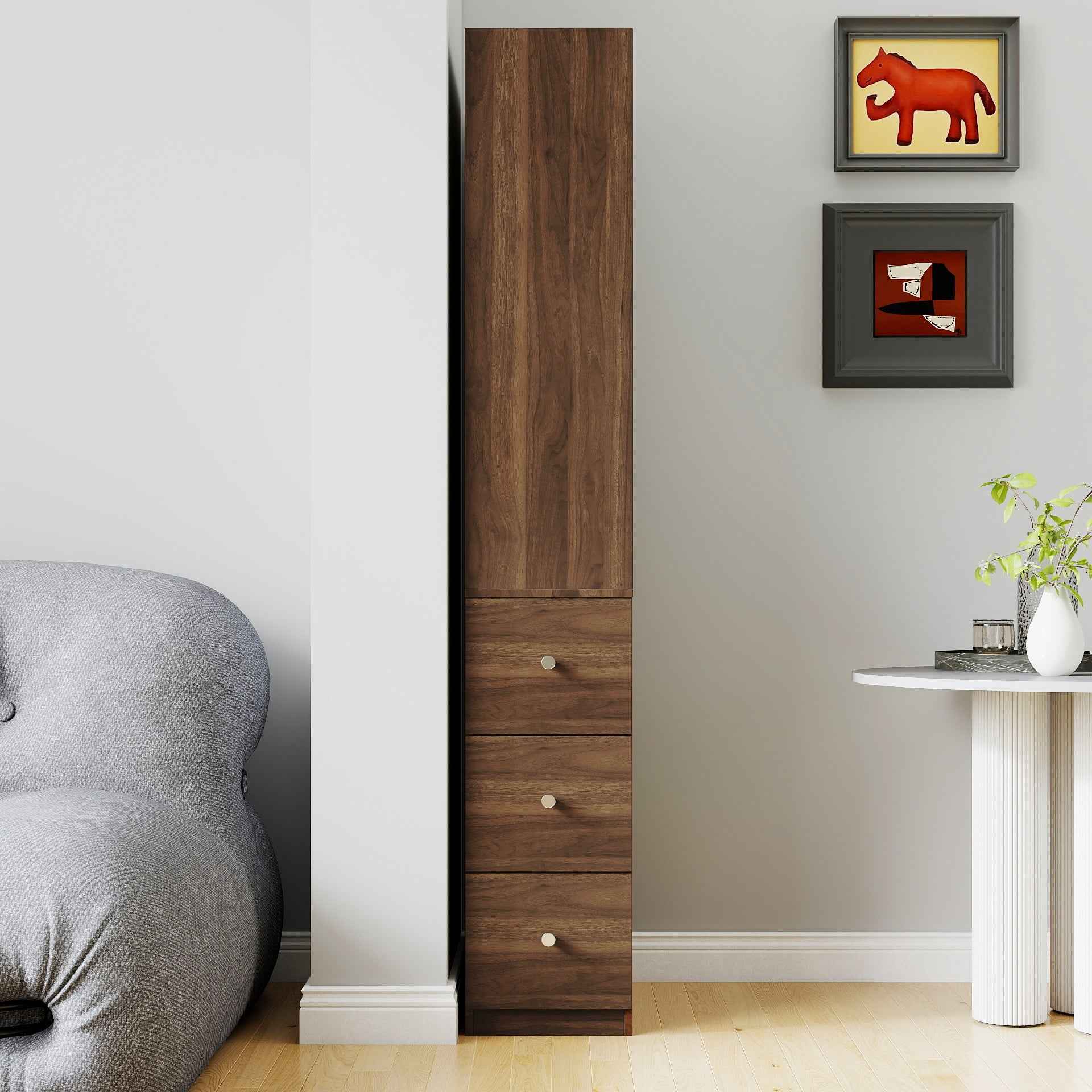 70.87' H Display Storage  Cabinet , 4-Tier Shelf, 3 Side Drawers , Modern Wooden Tall Bookshelf Bookcase for Living Room Home Office