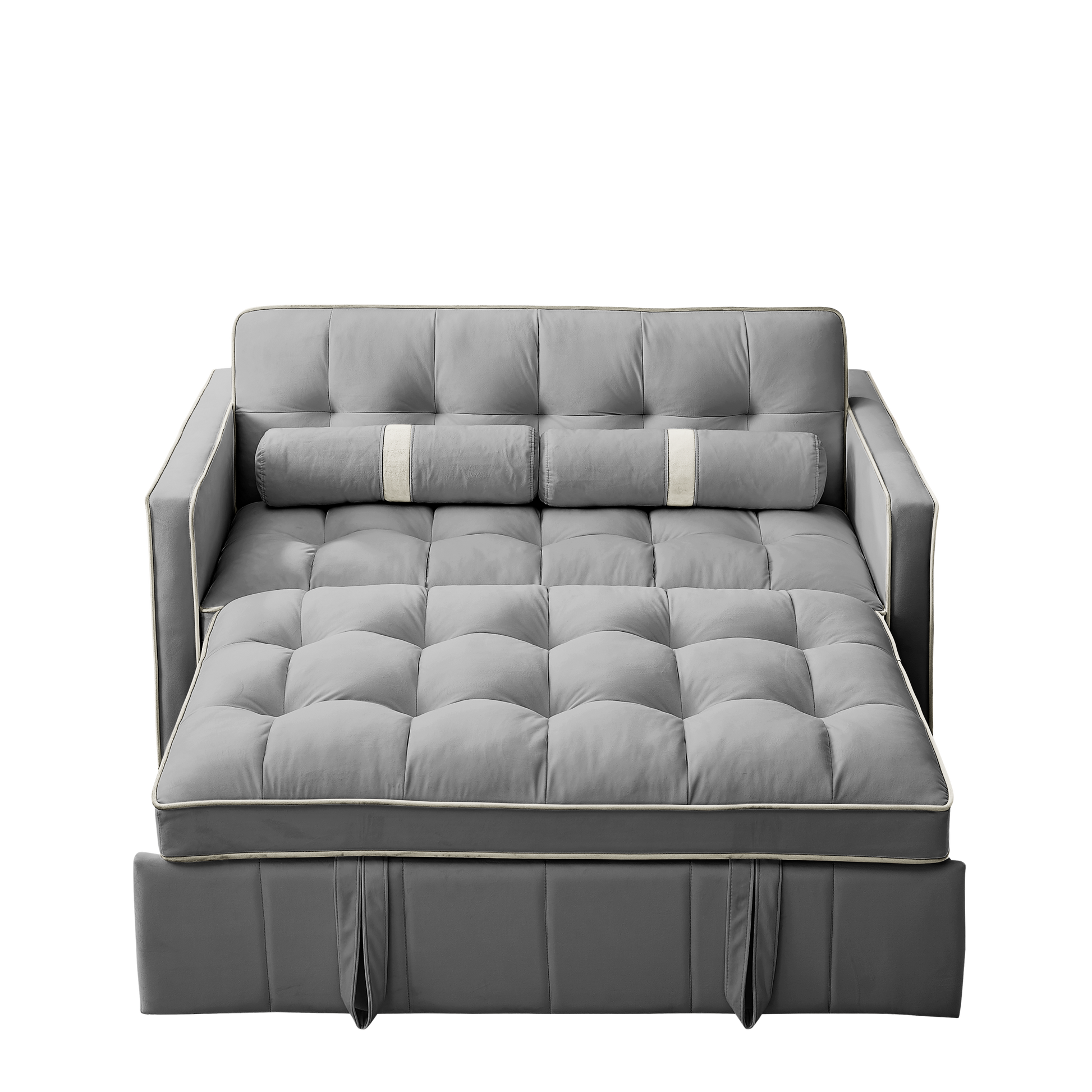 Modern 55.5' Pull Out Sleep Sofa Bed 2 Seater Loveseats Sofa Couch with side pockets, Adjsutable Backrest and Lumbar Pillows for Apartment Office Living Room - Abrihome