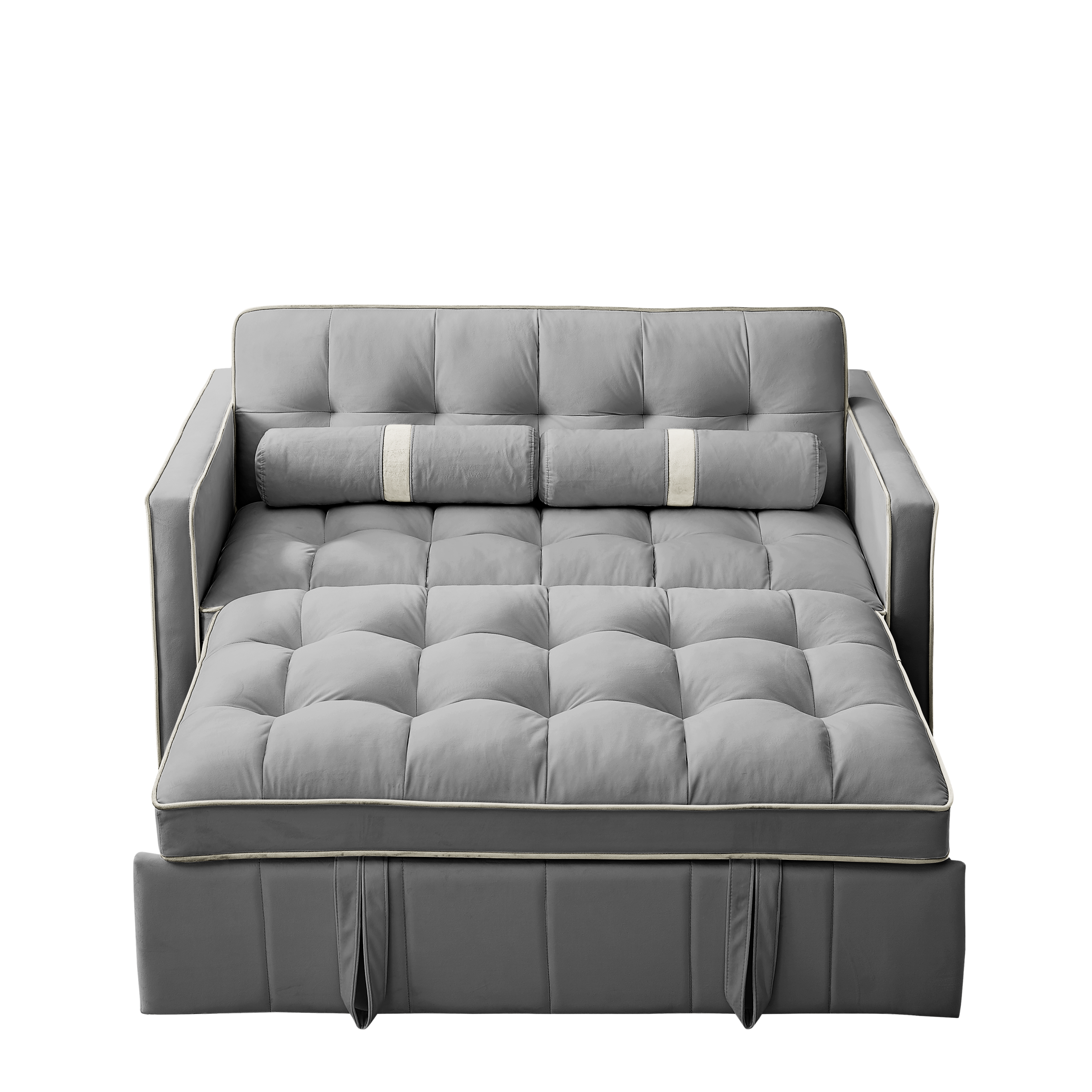 Modern 55.5' Pull Out Sleep Sofa Bed 2 Seater Loveseats Sofa Couch with side pockets, Adjsutable Backrest and Lumbar Pillows for Apartment Office Living Room - Abrihome