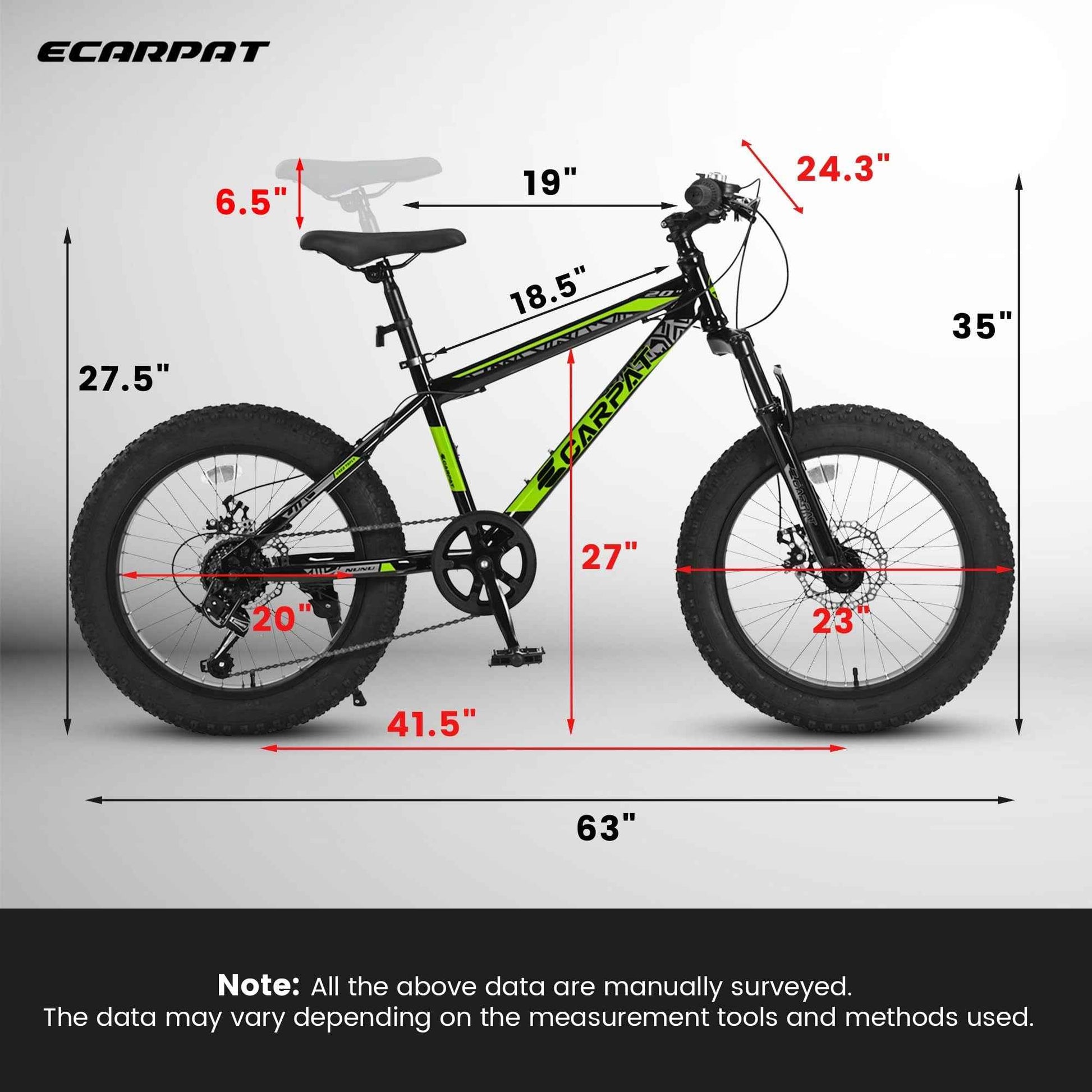 S20109 20 Inch Mountain Bike for Kids and Teenagers, High Carbon Steel Frame, Disc Brakes, Durable Wide Tires, Front Suspension, 7-Speed, Ideal for Snow and Off-Road Riding