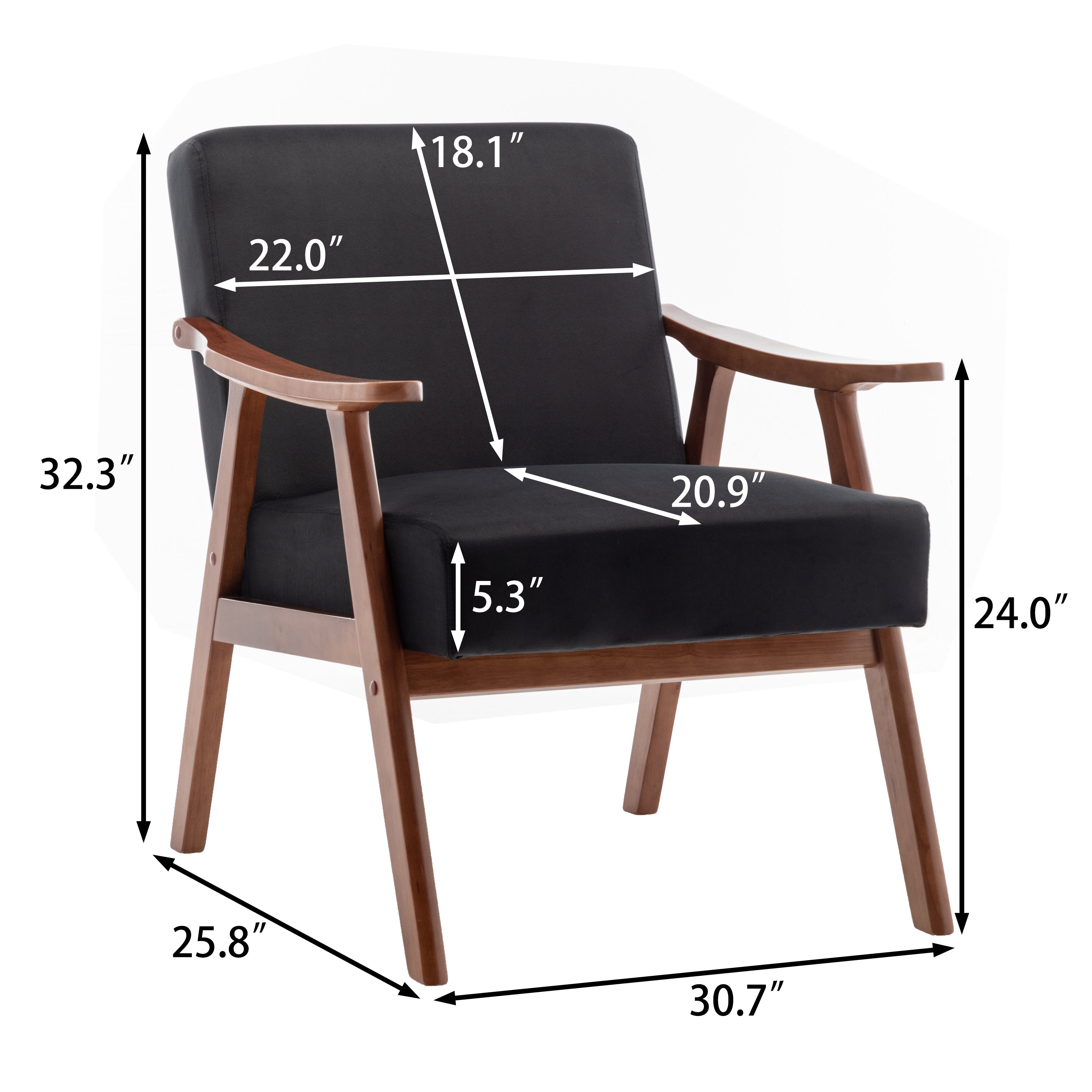 Mid-Century Modern Chair, Living Room Chair with Solid Wood Frame, Accent Chair Extra-Thick Backrest, Wingback Chair for Bedroom, Reading Room, Living Room, Lounge Chair Indoor