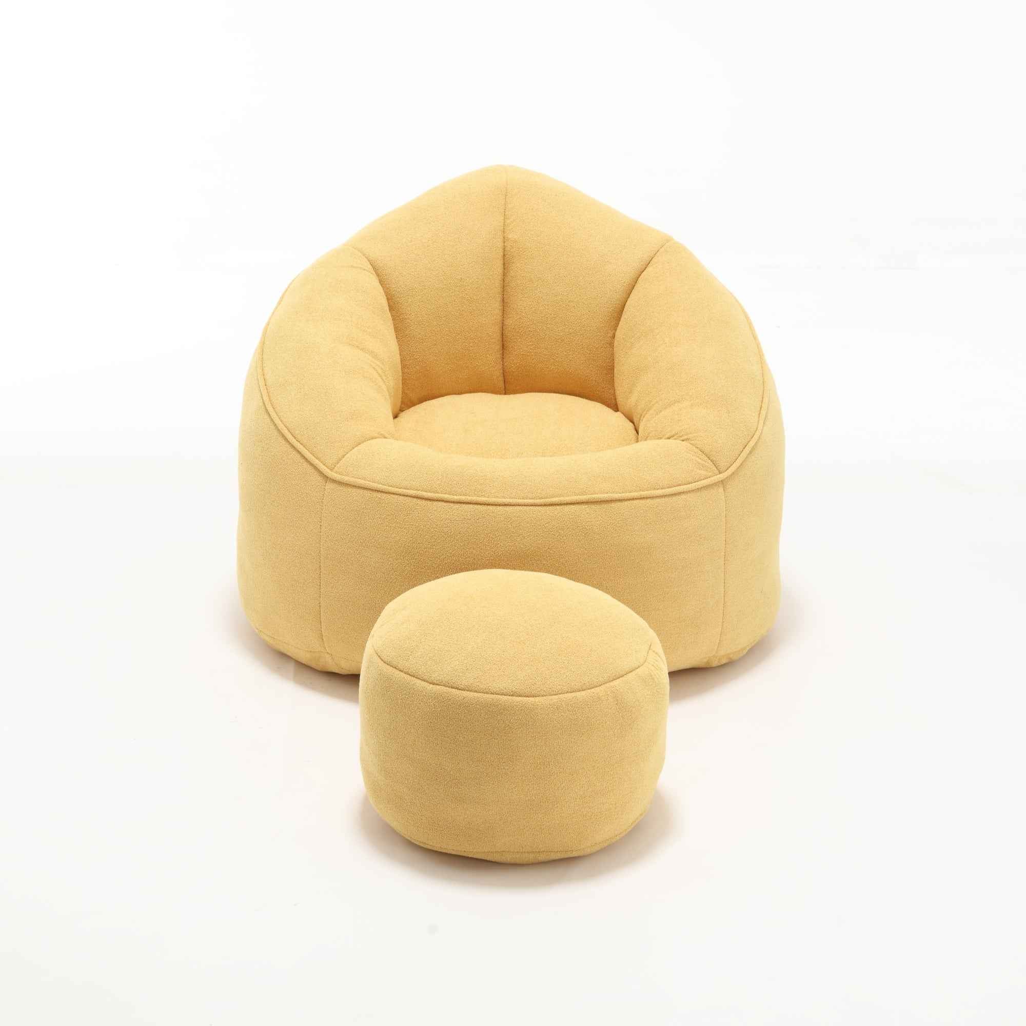 Bedding Bean Bag Sofa Chair with High-Pressure Foam and Footrest, Yellow Microfiber