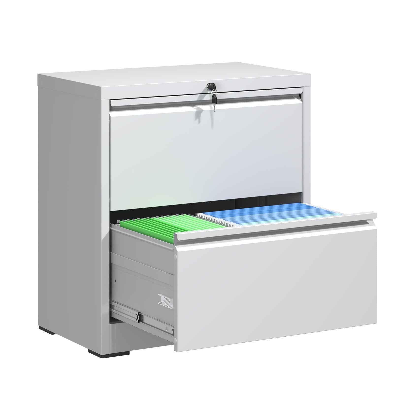Premium 2 Drawer Metal Lateral File Cabinet with Lock, White Steel Filing Cabinet for Home Office