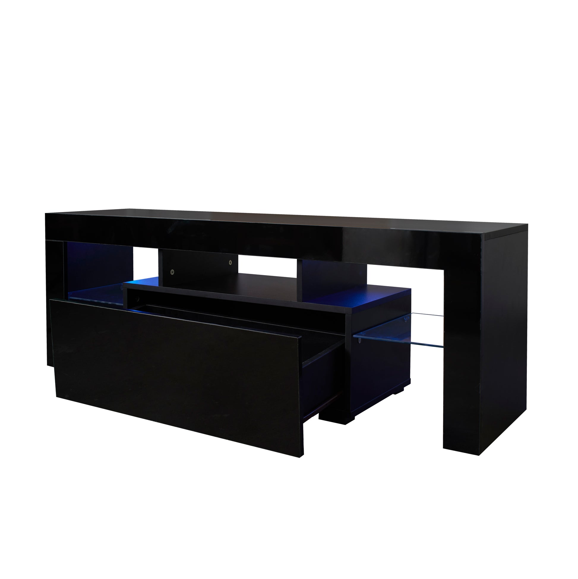 Black TV Stand with LED RGB Lights,Flat Screen TV Cabinet, Gaming Consoles - in Lounge Room, Living Room and Bedroom(Black) - Abrihome